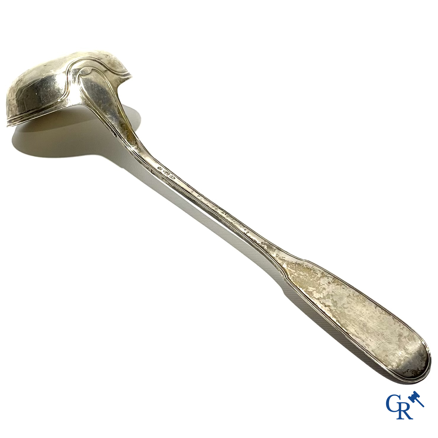 France 18th century. Large silver ladle. Quality hallmarks crowned B, crowned fleur de lys and quality hallmark silversmith AIG.