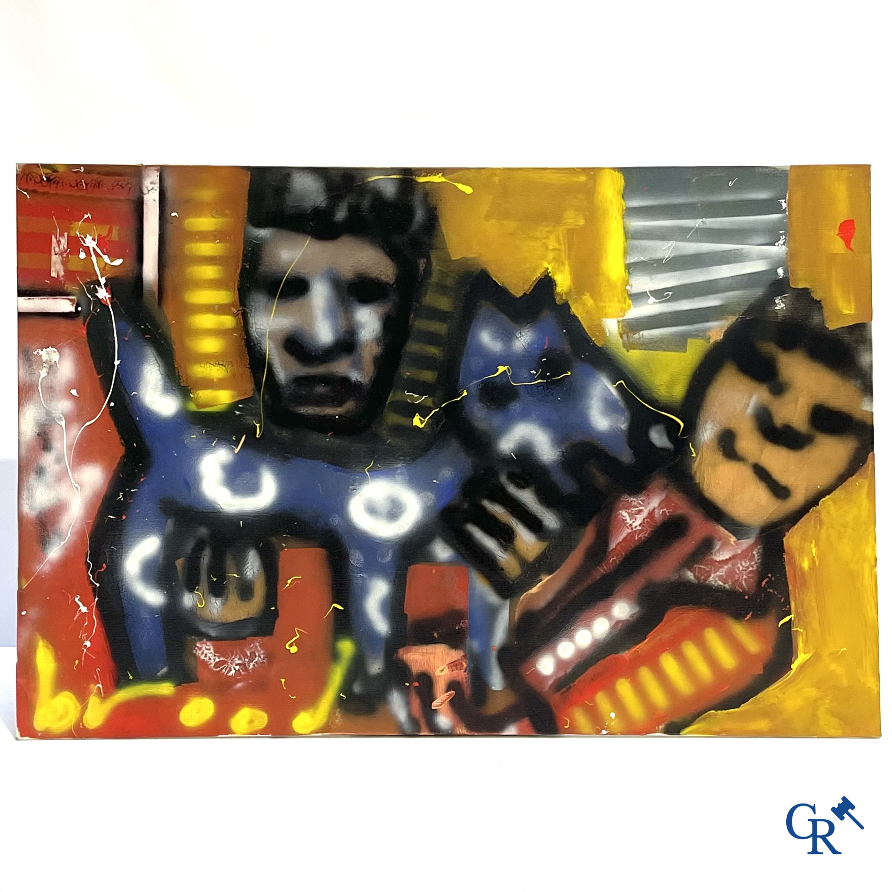 Herman Brood (1946-2001) (*) Blauwe hond. Olie op doek. Gesigneerd.