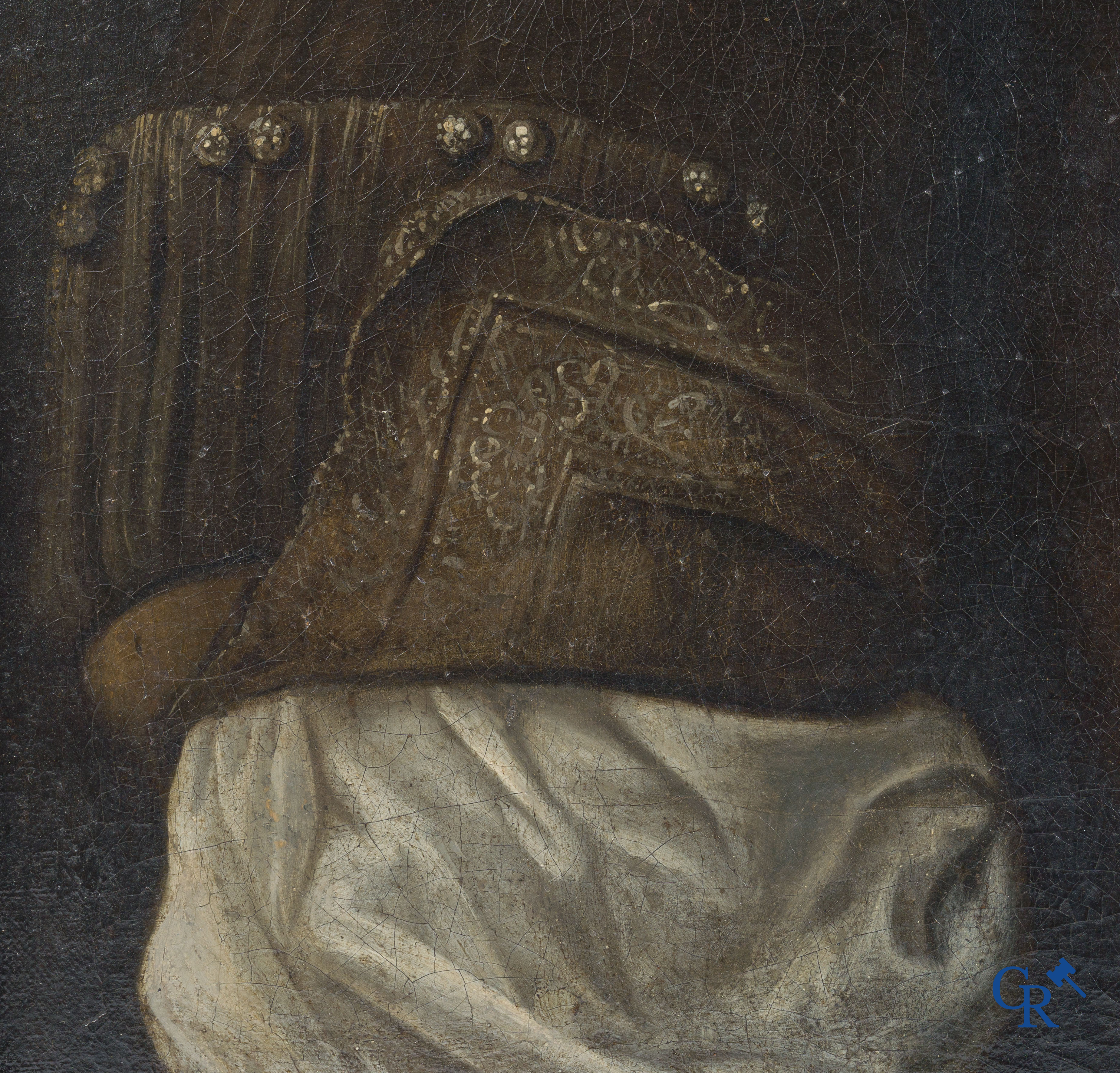 Portretschilderij van een edelman met wapenschild. Opschrift Bemacle Bruno Lambertini dit De Lamberti. 17e eeuw.