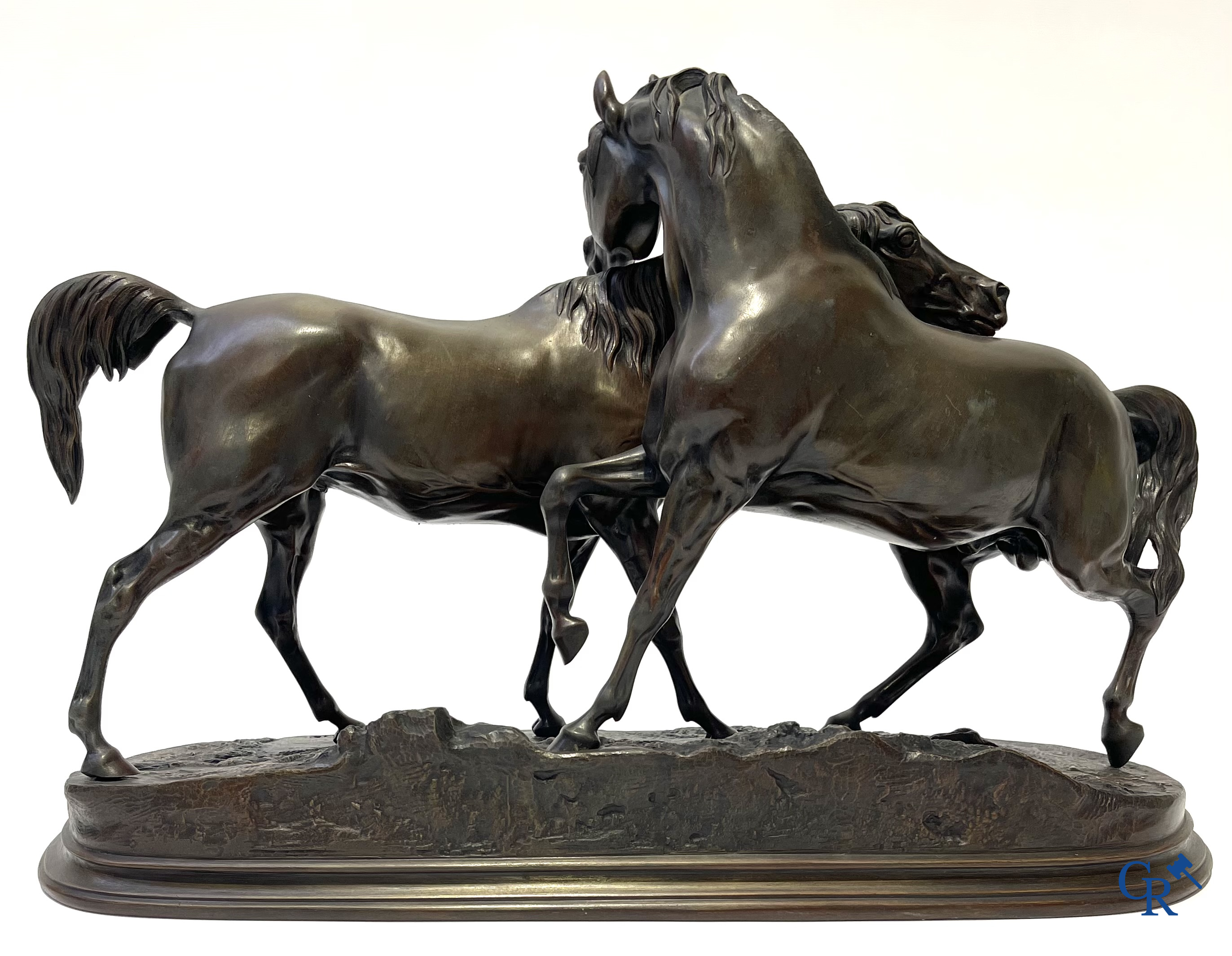 Pierre-Jules Mène (1810-1879) (Naar). L'Accolade, groep met Arabische paarden. Gesigneerd.