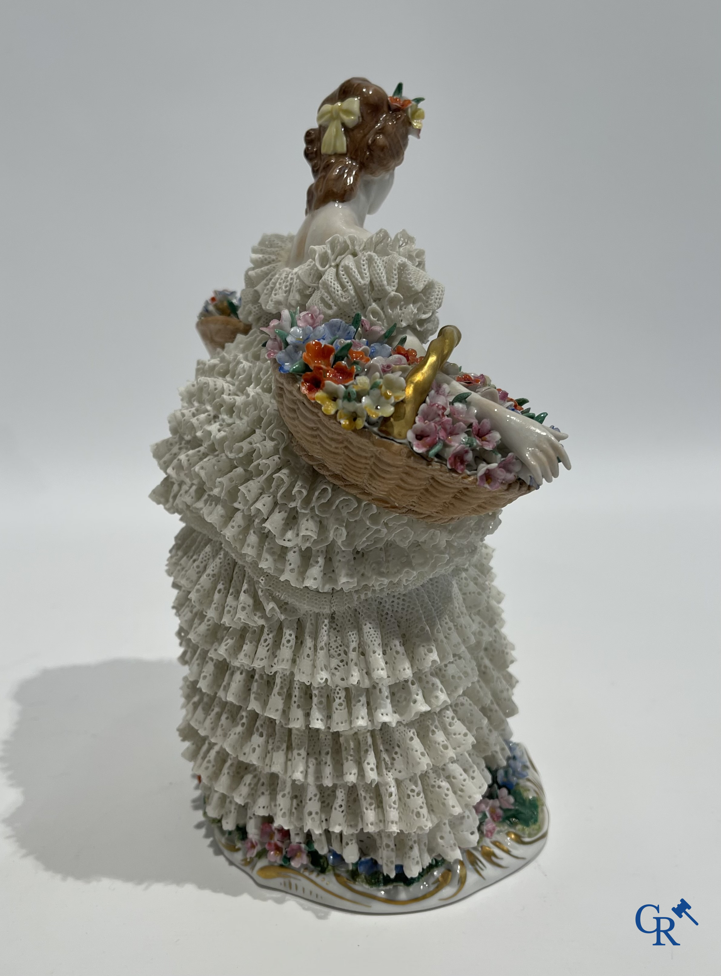 German porcelain. 3 groups in lace porcelain. Marked Volkstedt Rudolstadt and Sitzendorf.