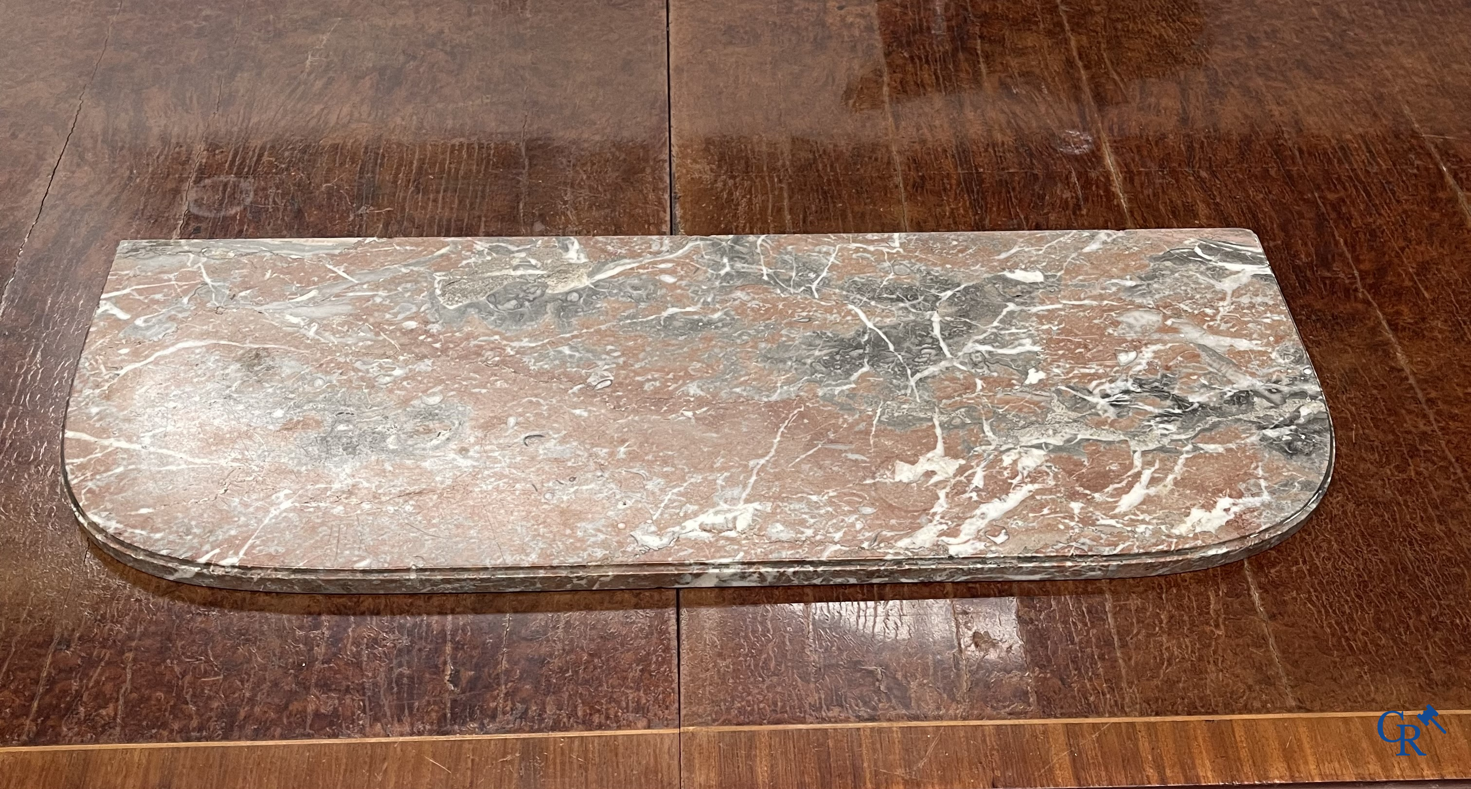 Art Deco. Wall console in wrought iron and marble. Signed R. Haems. Circa 1930.