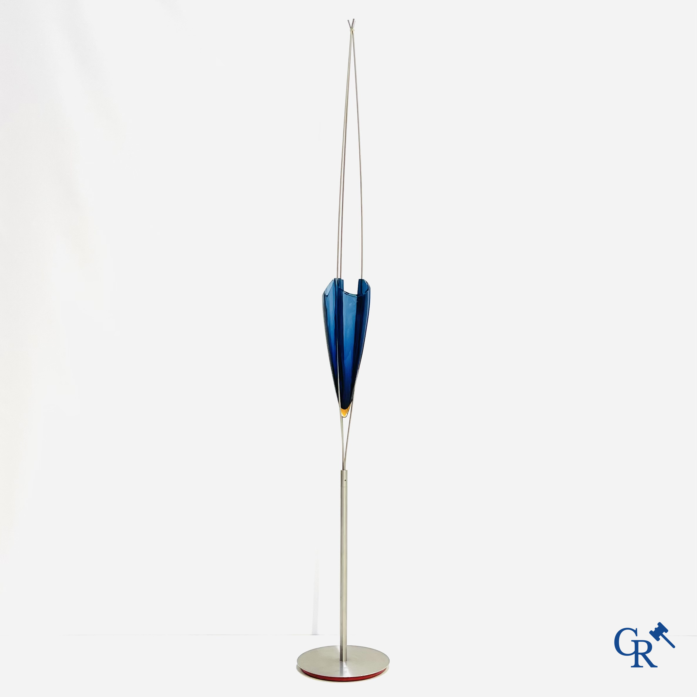 David Palterer (1949) Zanotta Editione. "Zande" vase in Murano glass and metal. Signed.