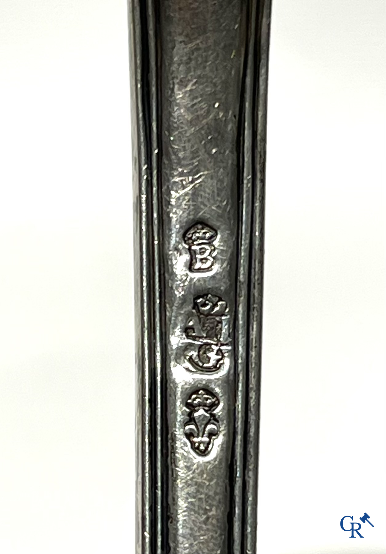 France 18th century. Large silver ladle. Quality hallmarks crowned B, crowned fleur de lys and quality hallmark silversmith AIG.