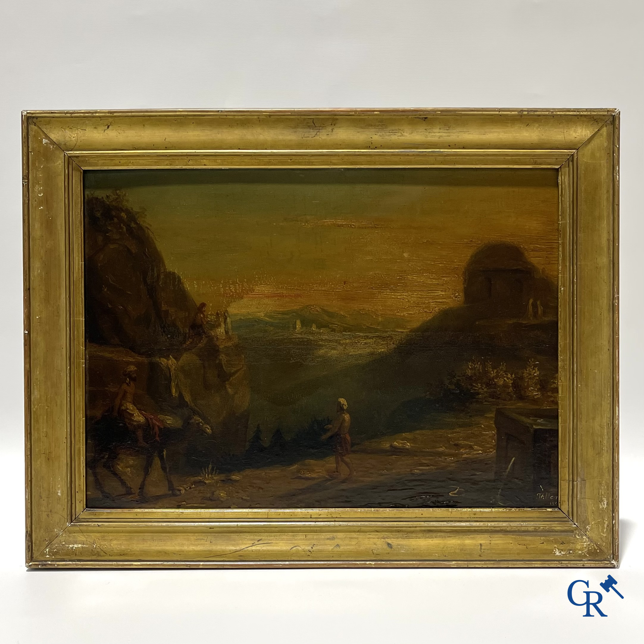 Schilderij, Oriëntaalse voorstelling. Olie op paneel. Onleesbaar gesigneerd en gedateerd 1846.