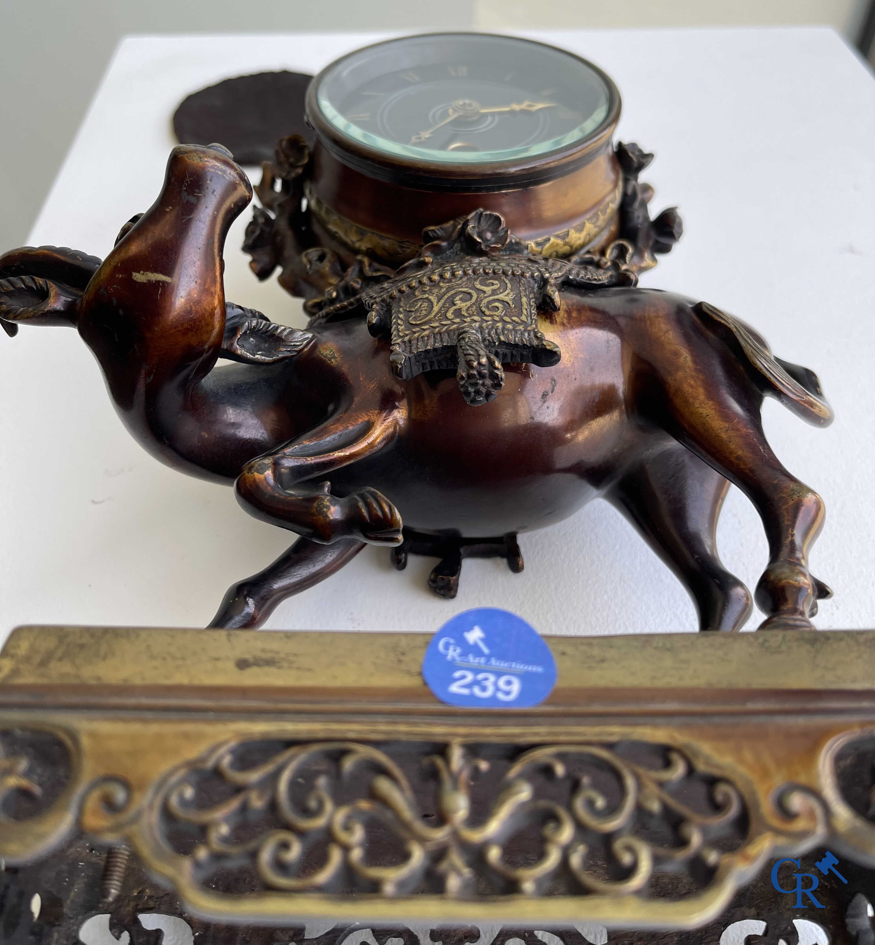 Escalier de Cristal à Paris. A French clock with water buffalo in Japonizing style. circa 1880.