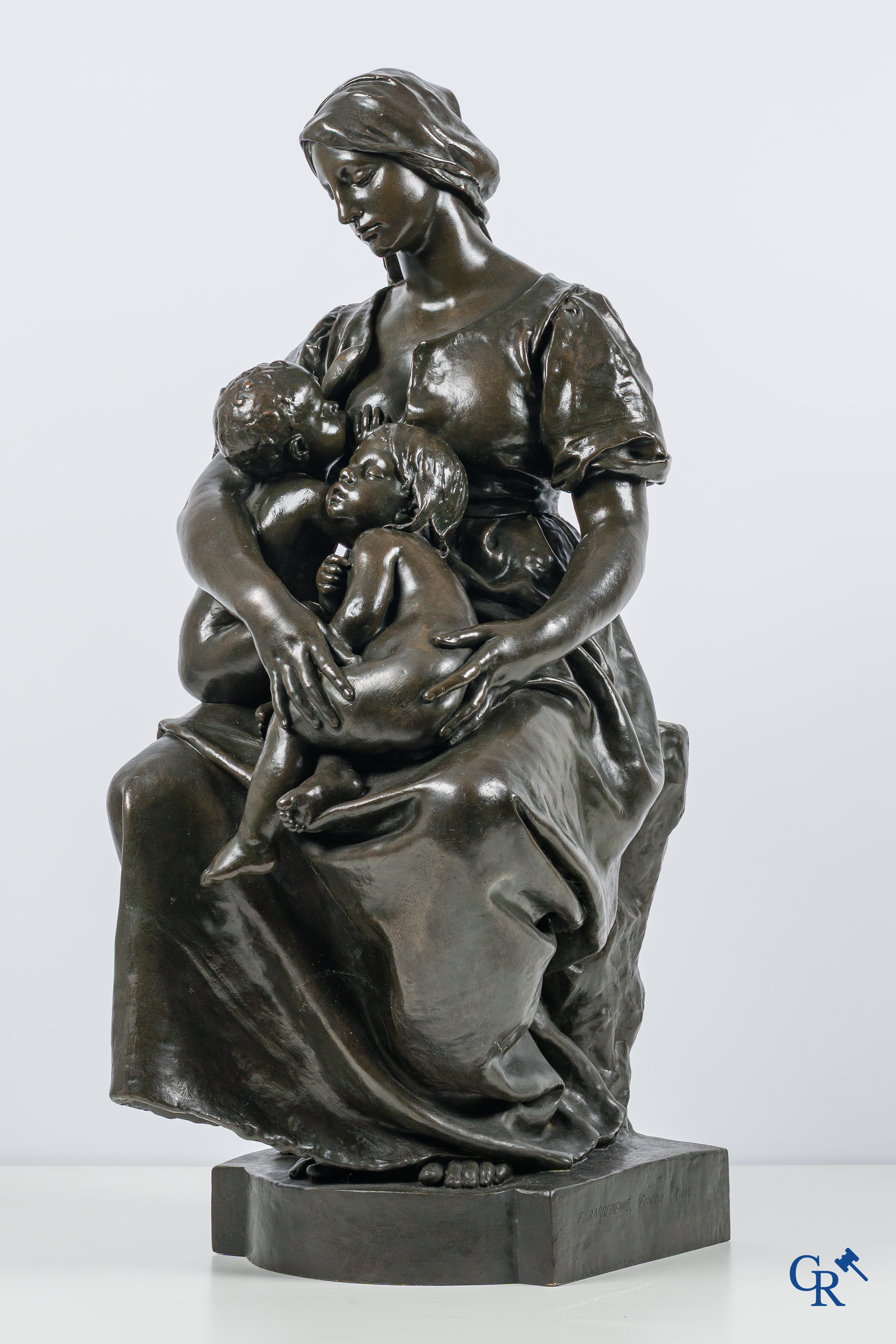 Paul Dubois (1829-1905) Maternité. Large bronze statue with brown patina. Signed P. Dubois, foundry F. Barbedienne.