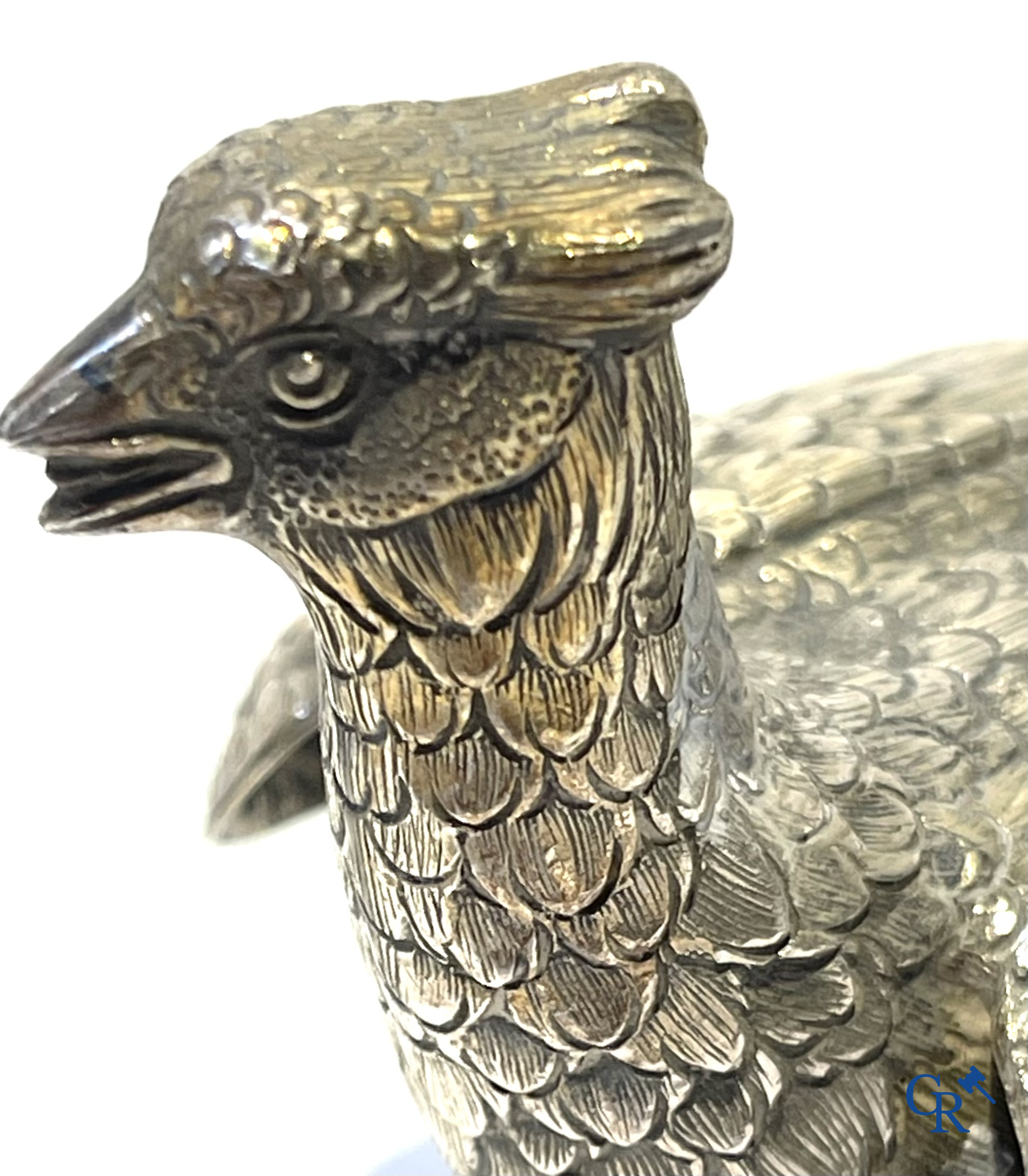Silver. Pair of pheasants in silver 835°/00.