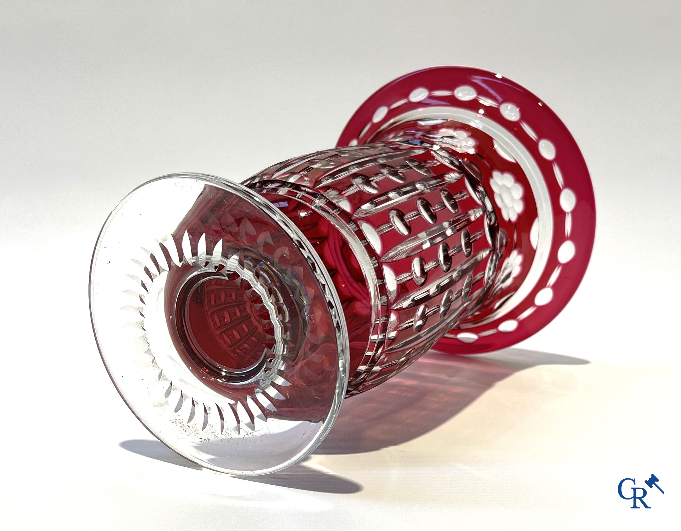 Val Saint Lambert. Art Deco vase in red and clear cut crystal.