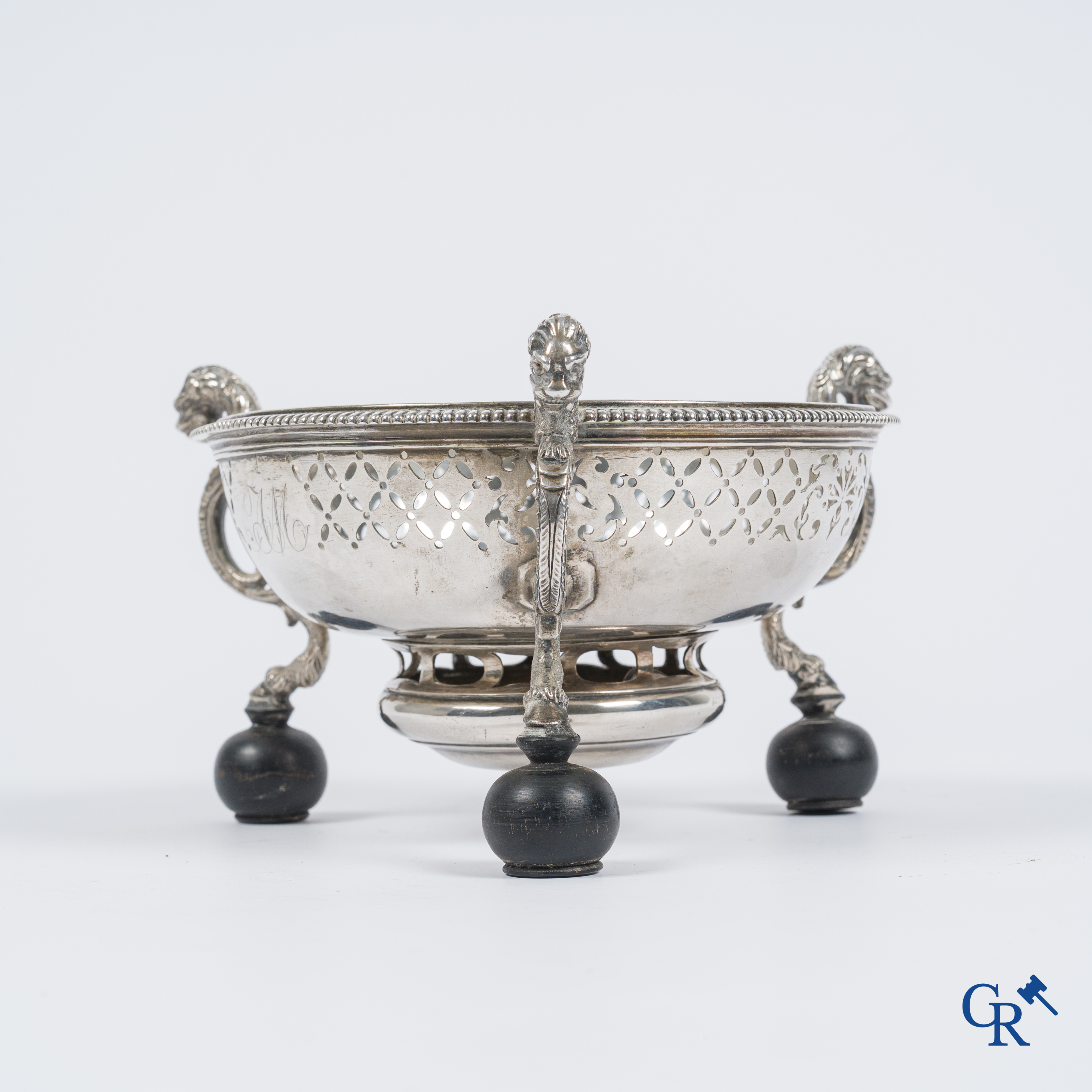 Silver. Three-legged table stove or "Réchaud à braises" No hallmarks visible. Probably Mons, early 18th century.