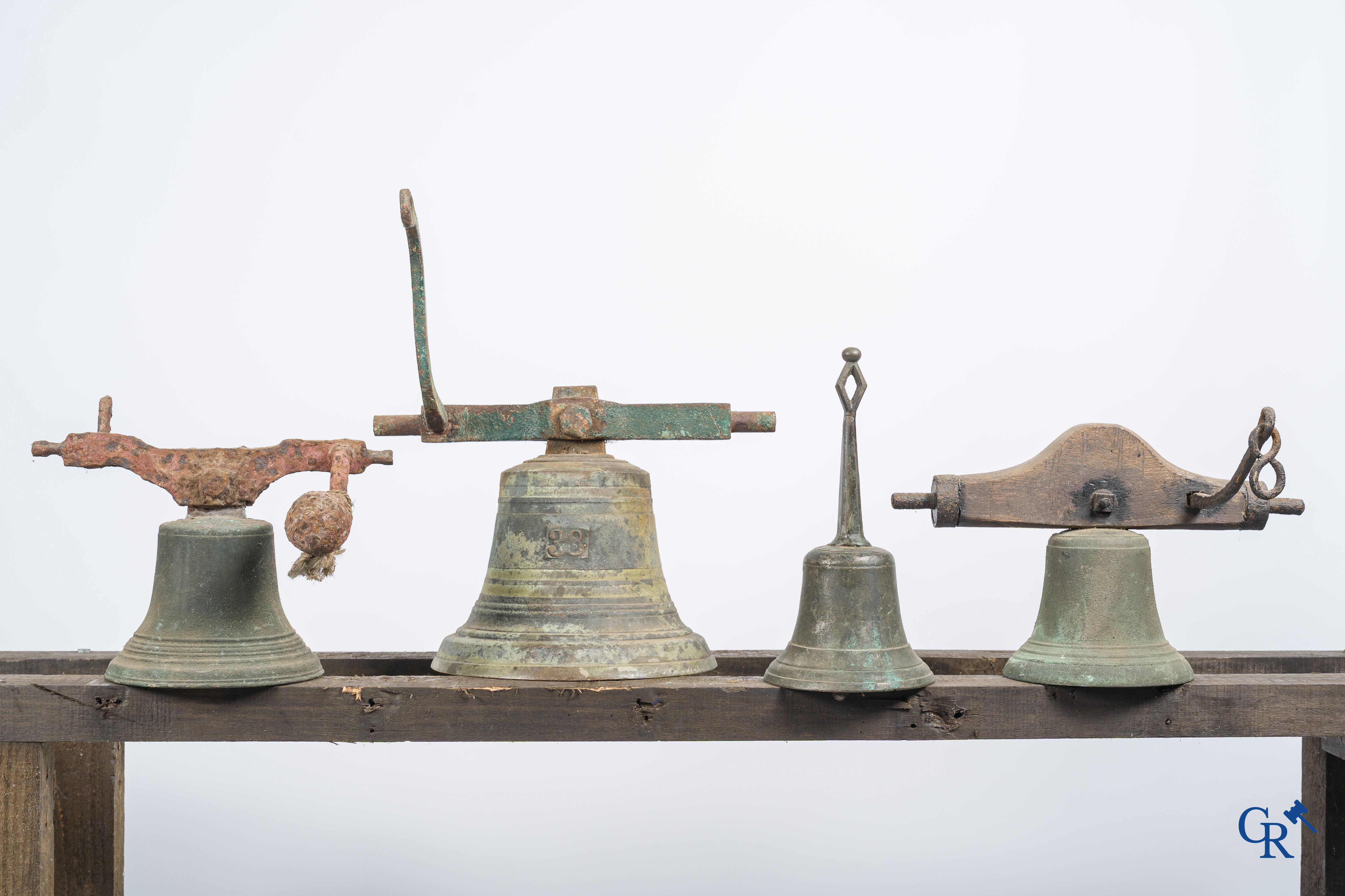 4 antique various bells in bronze.