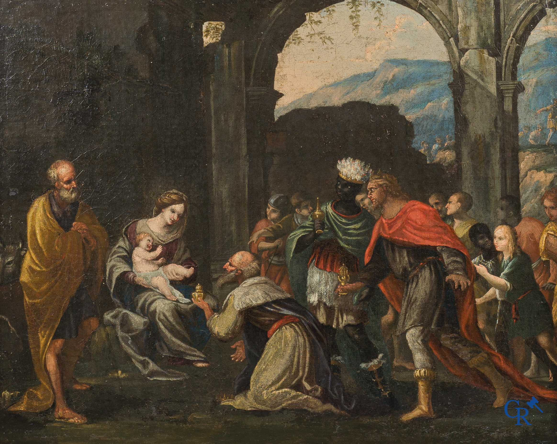 Cornelis II Schut (attributed to) The Adoration of the Magi. With lacquer seal and old label. 17th century.