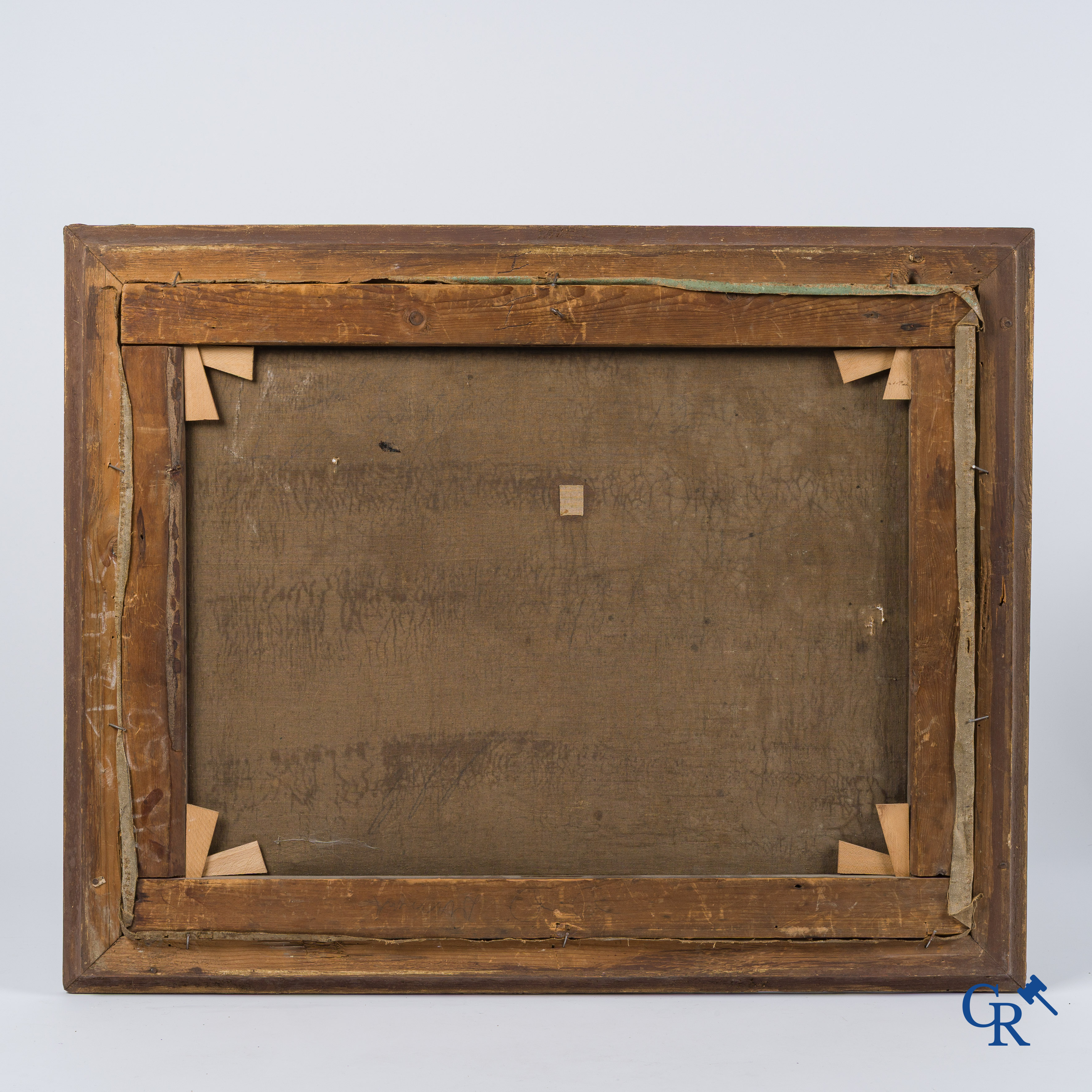 Painting. Oriental view with Arab riders and horses. Oil on canvas. Illegibly signed. 19th century.