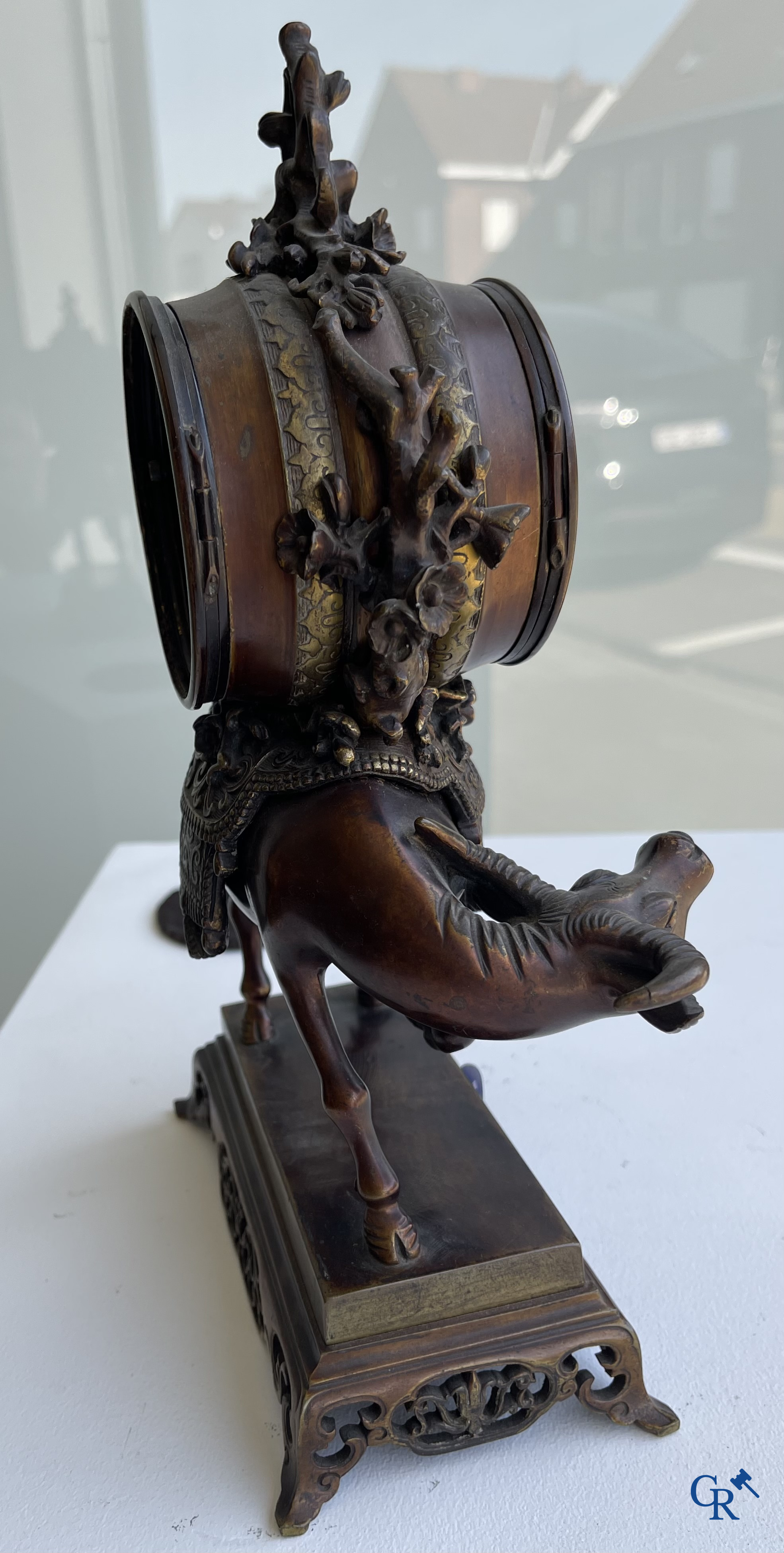 Escalier de Cristal à Paris. A French clock with water buffalo in Japonizing style. circa 1880.