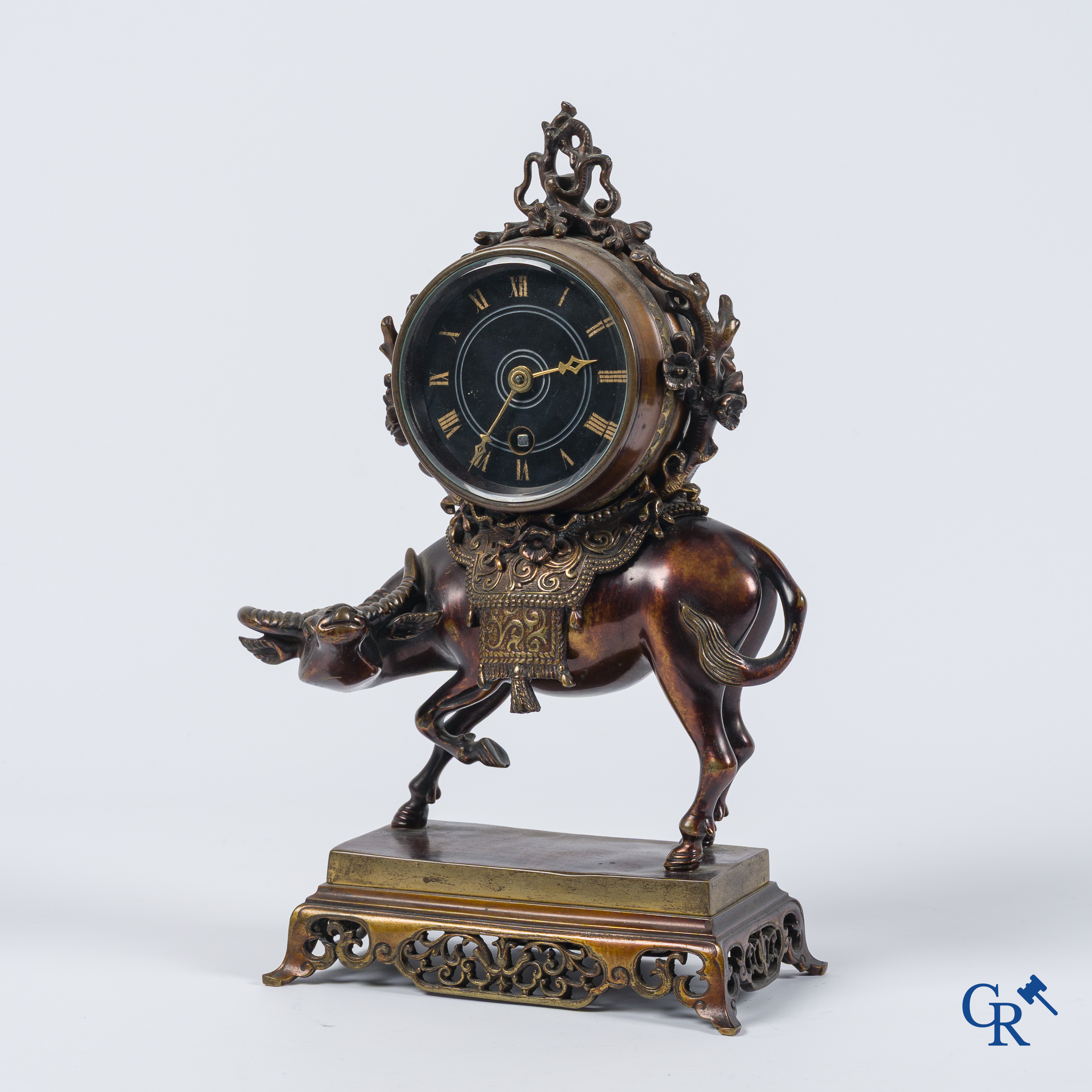 Escalier de Cristal à Paris. A French clock with water buffalo in Japonizing style. circa 1880.