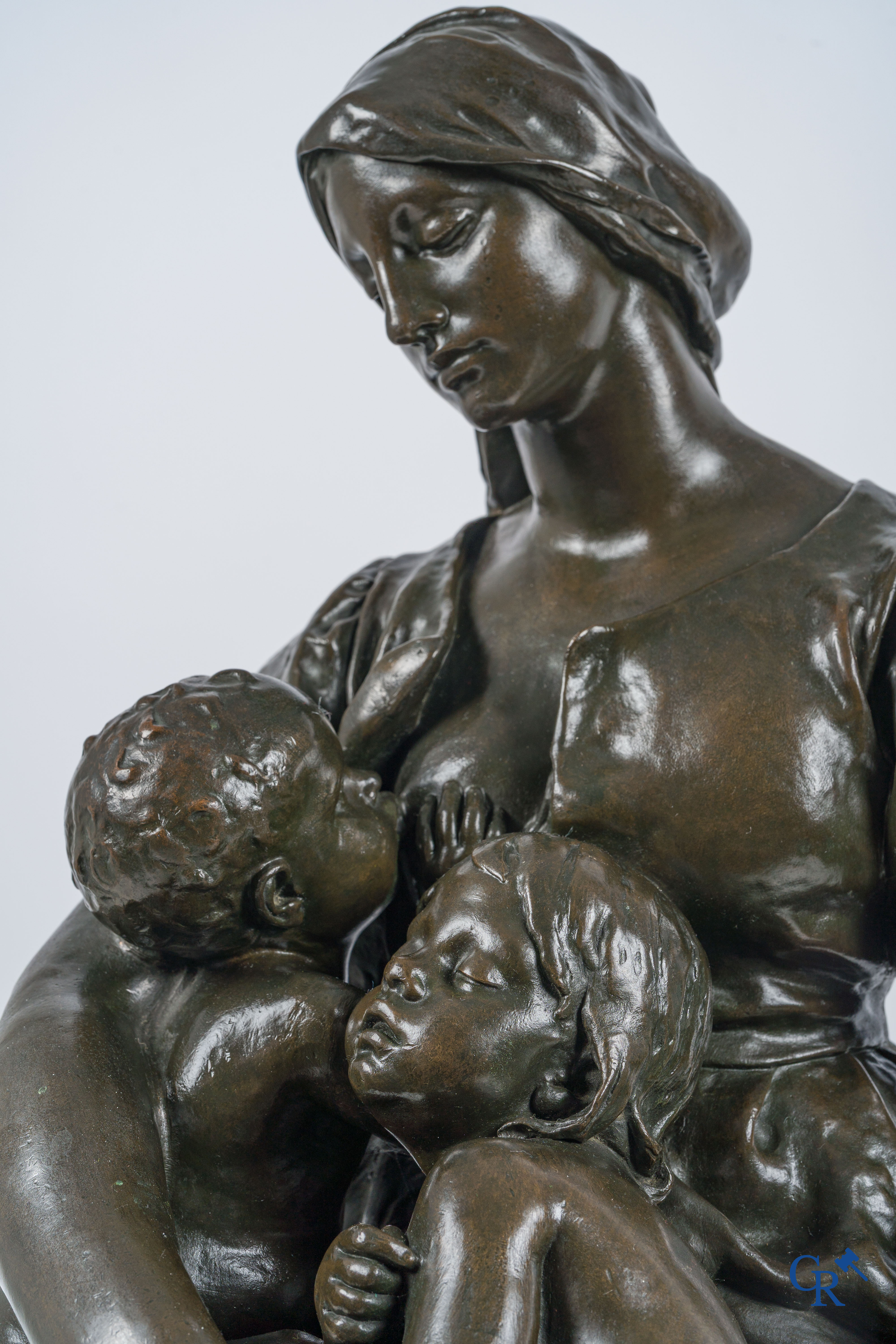 Paul Dubois (1829-1905) Maternité. Large bronze statue with brown patina. Signed P. Dubois, foundry F. Barbedienne.
