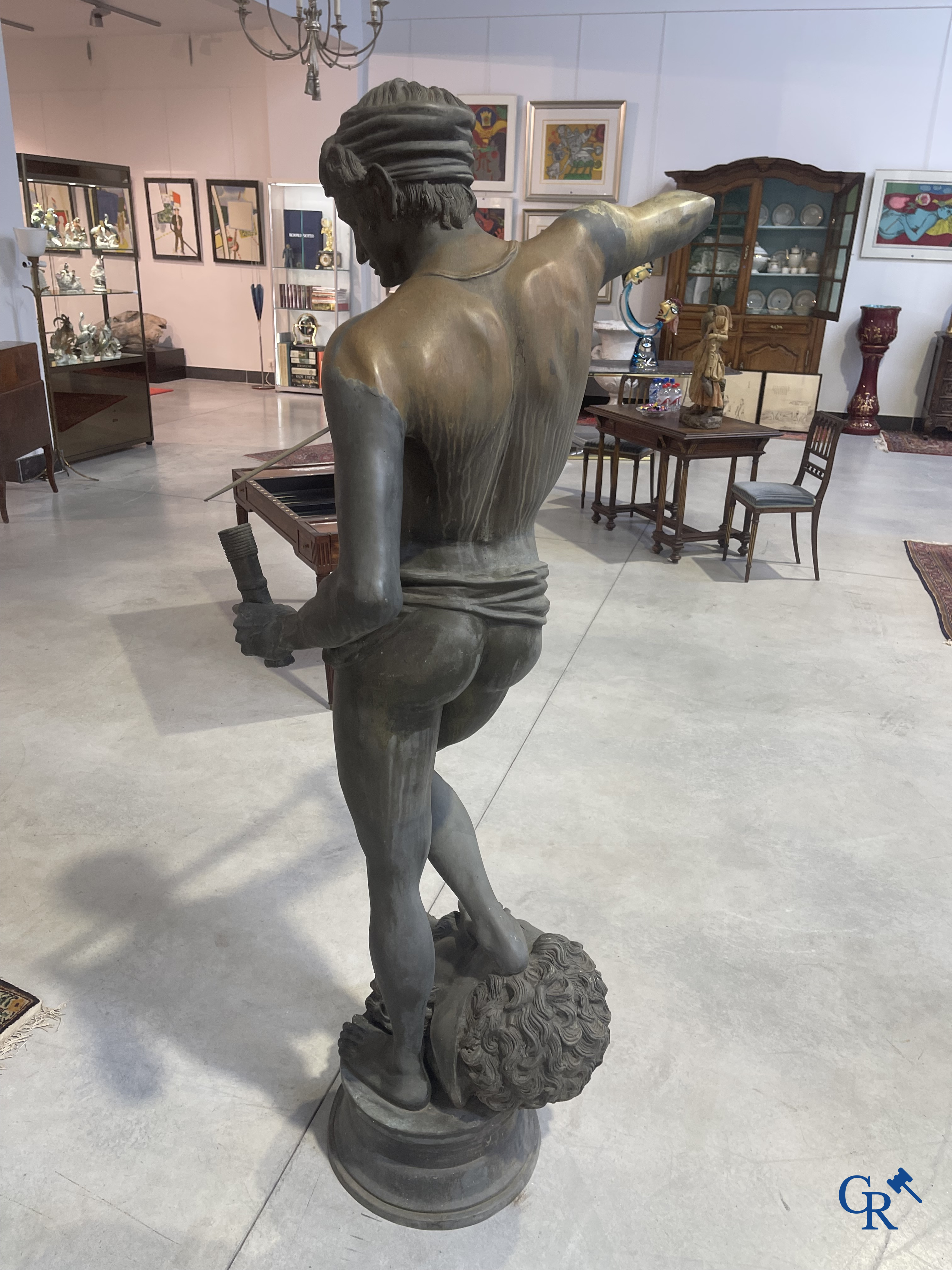 Antonin Mercié (after) Life-size bronze statue. David and Goliath. Signed A. Mercie. 20th century.