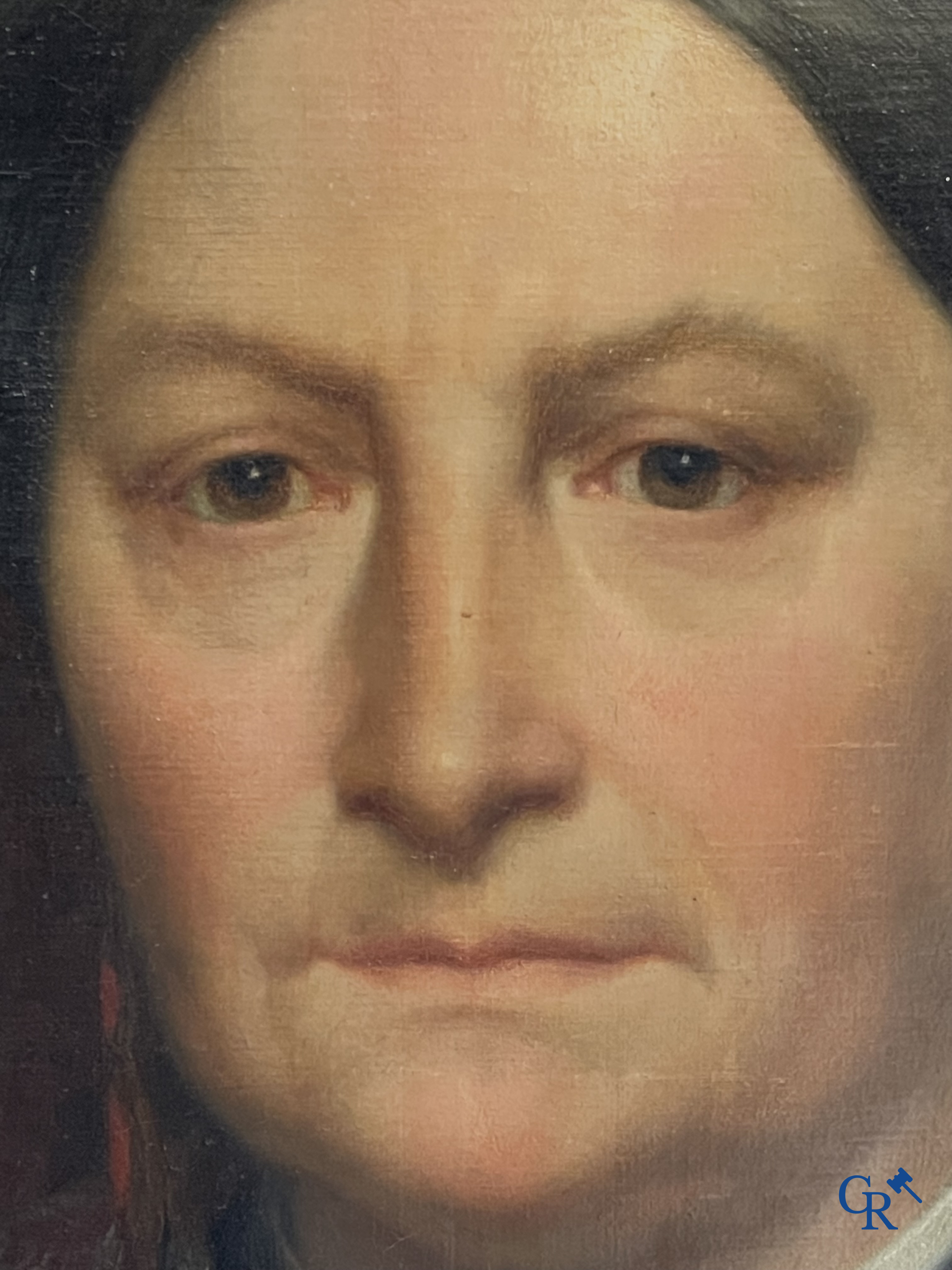 Delfosse Auguste (1832-1899) Paar portretschilderijen met imposante vergulde kaders. Olie op doek. Gesigneerd.