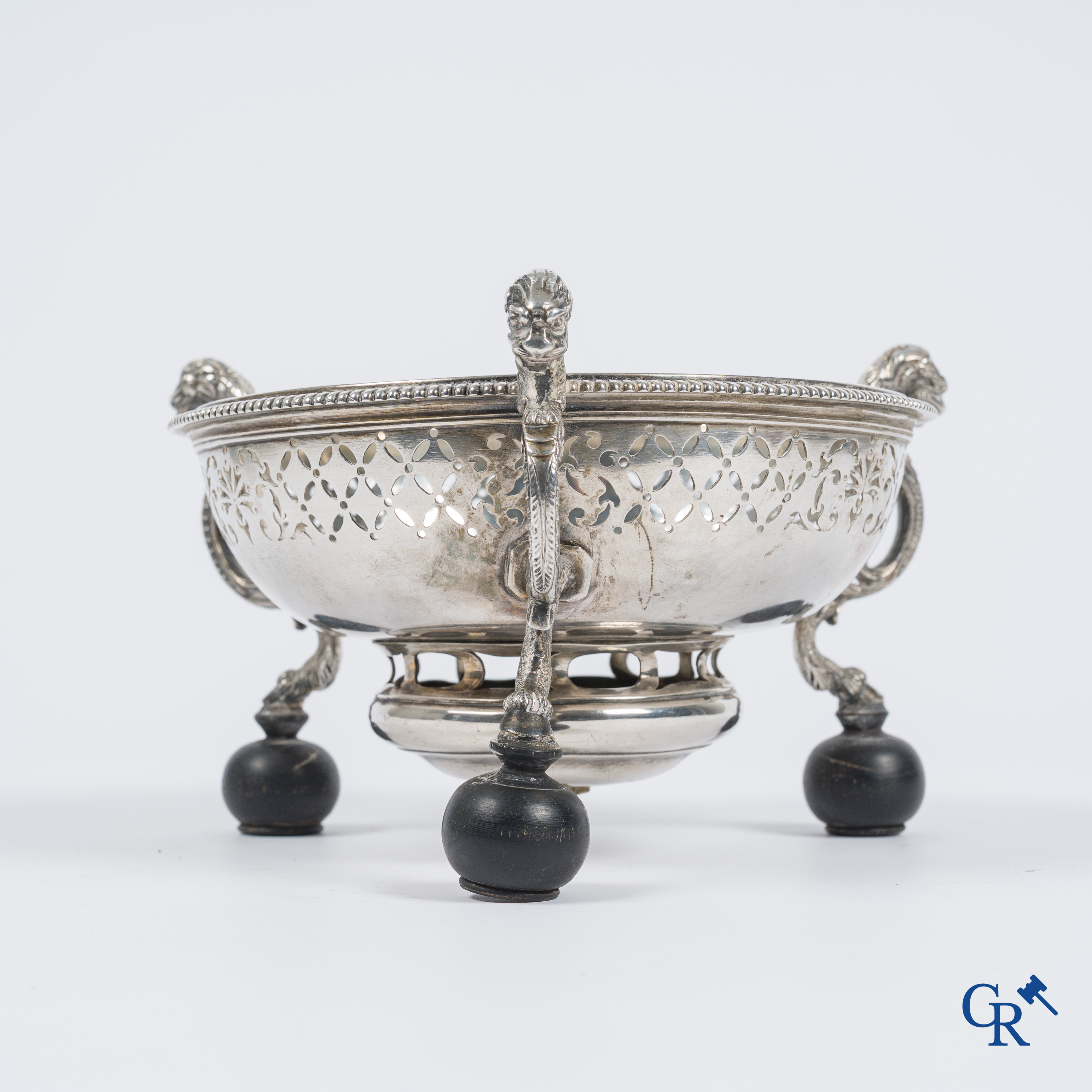 Silver. Three-legged table stove or "Réchaud à braises" No hallmarks visible. Probably Mons, early 18th century.