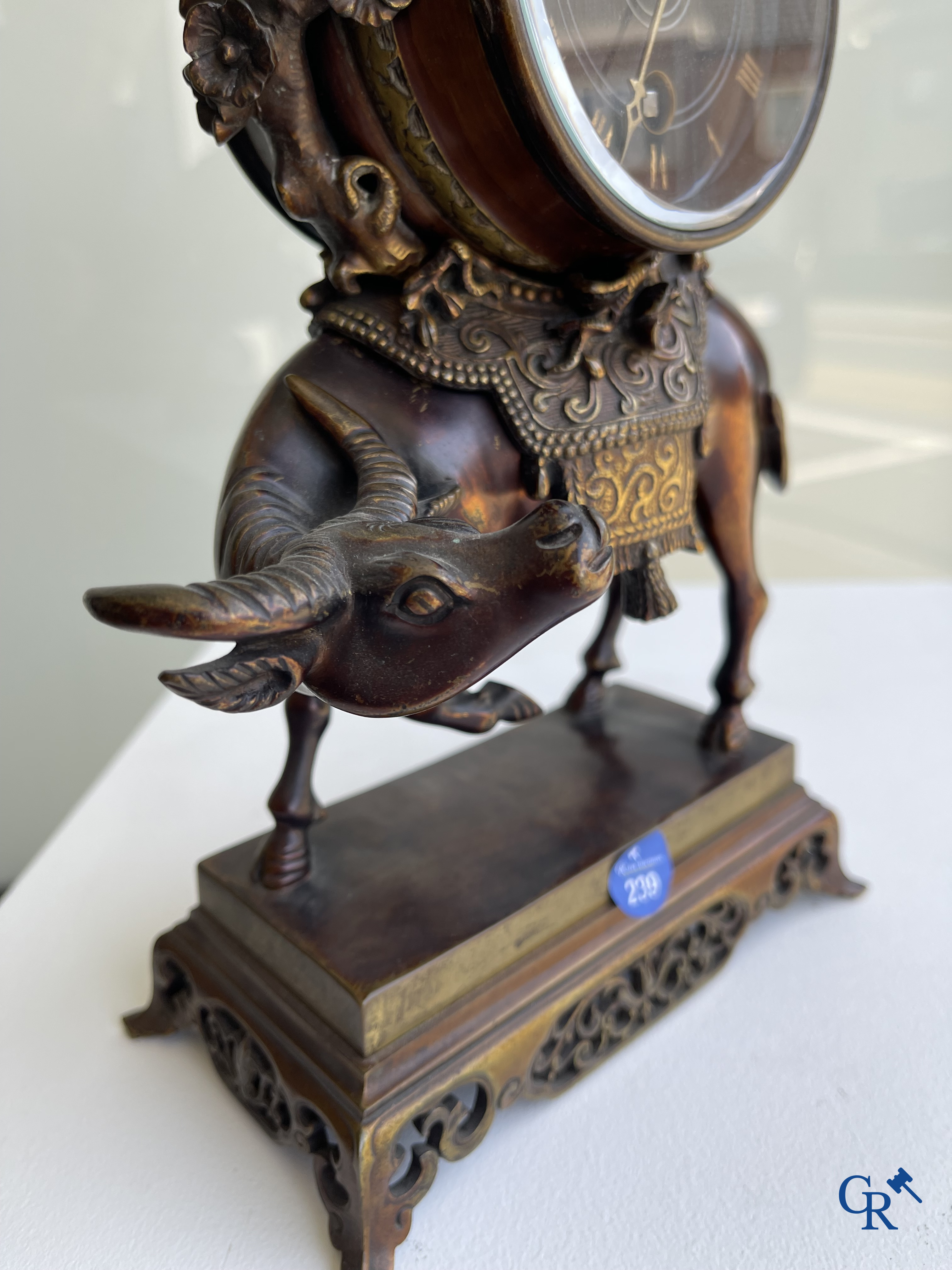 Escalier de Cristal à Paris. A French clock with water buffalo in Japonizing style. circa 1880.