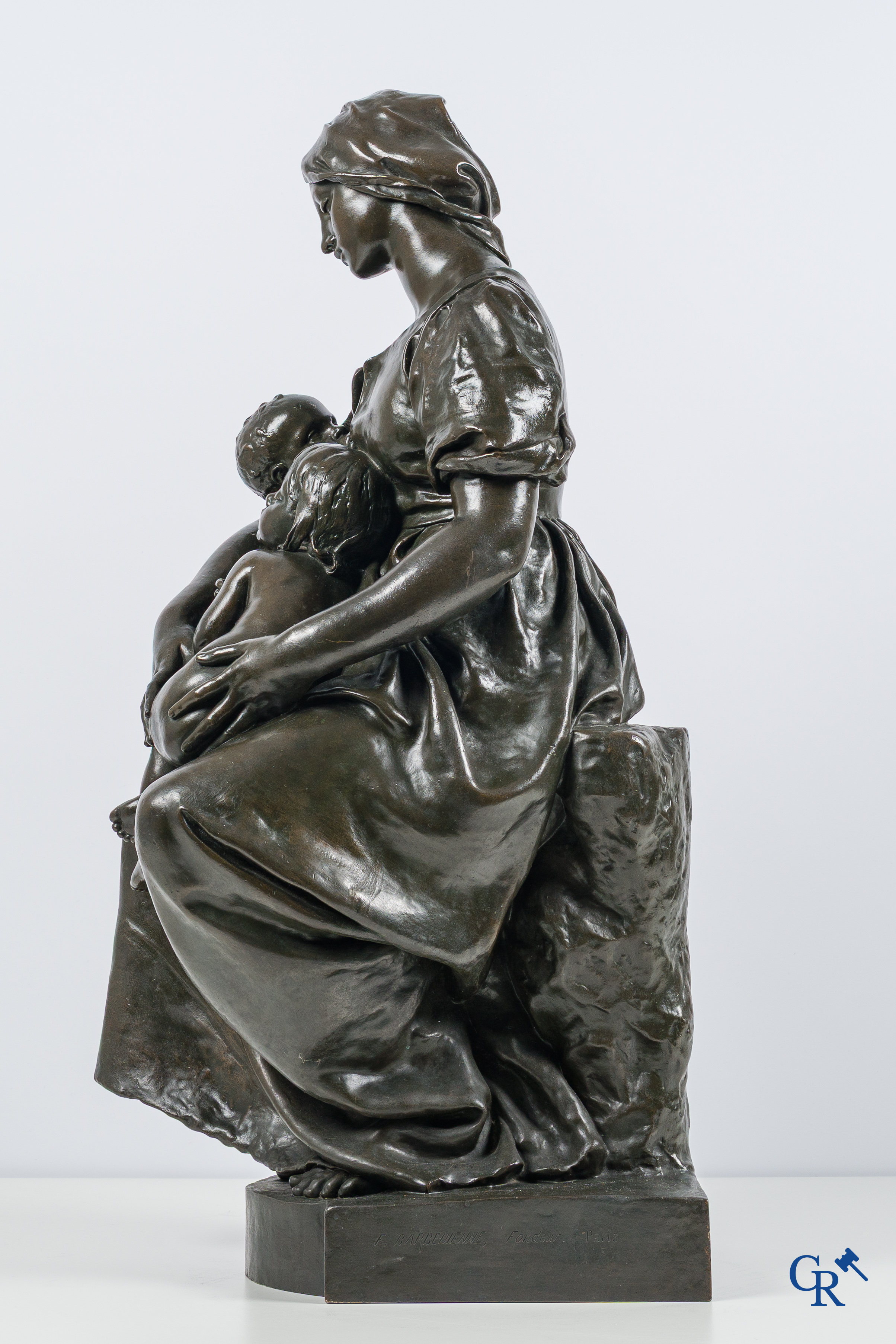 Paul Dubois (1829-1905) Maternité. Large bronze statue with brown patina. Signed P. Dubois, foundry F. Barbedienne.