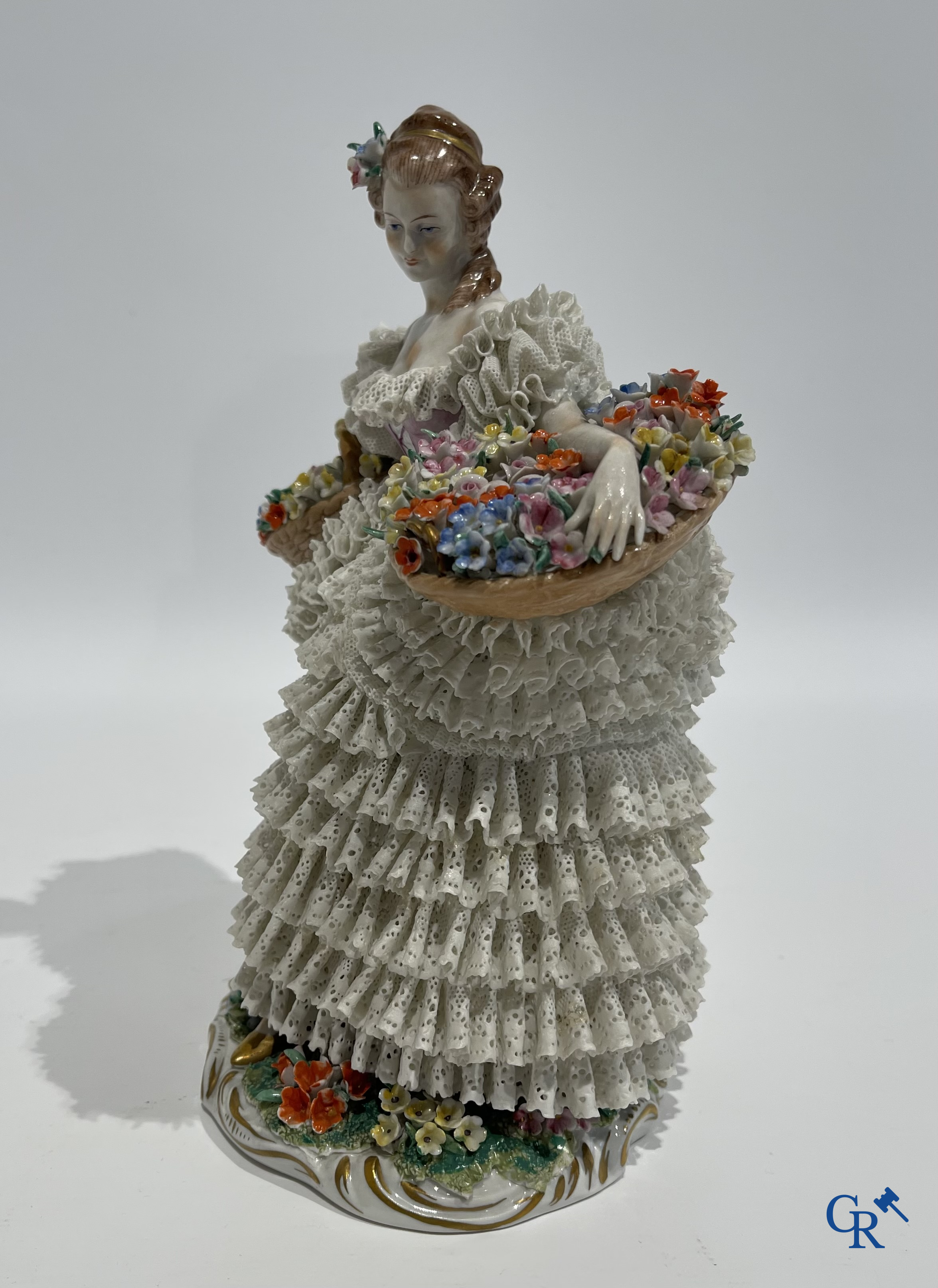 German porcelain. 3 groups in lace porcelain. Marked Volkstedt Rudolstadt and Sitzendorf.