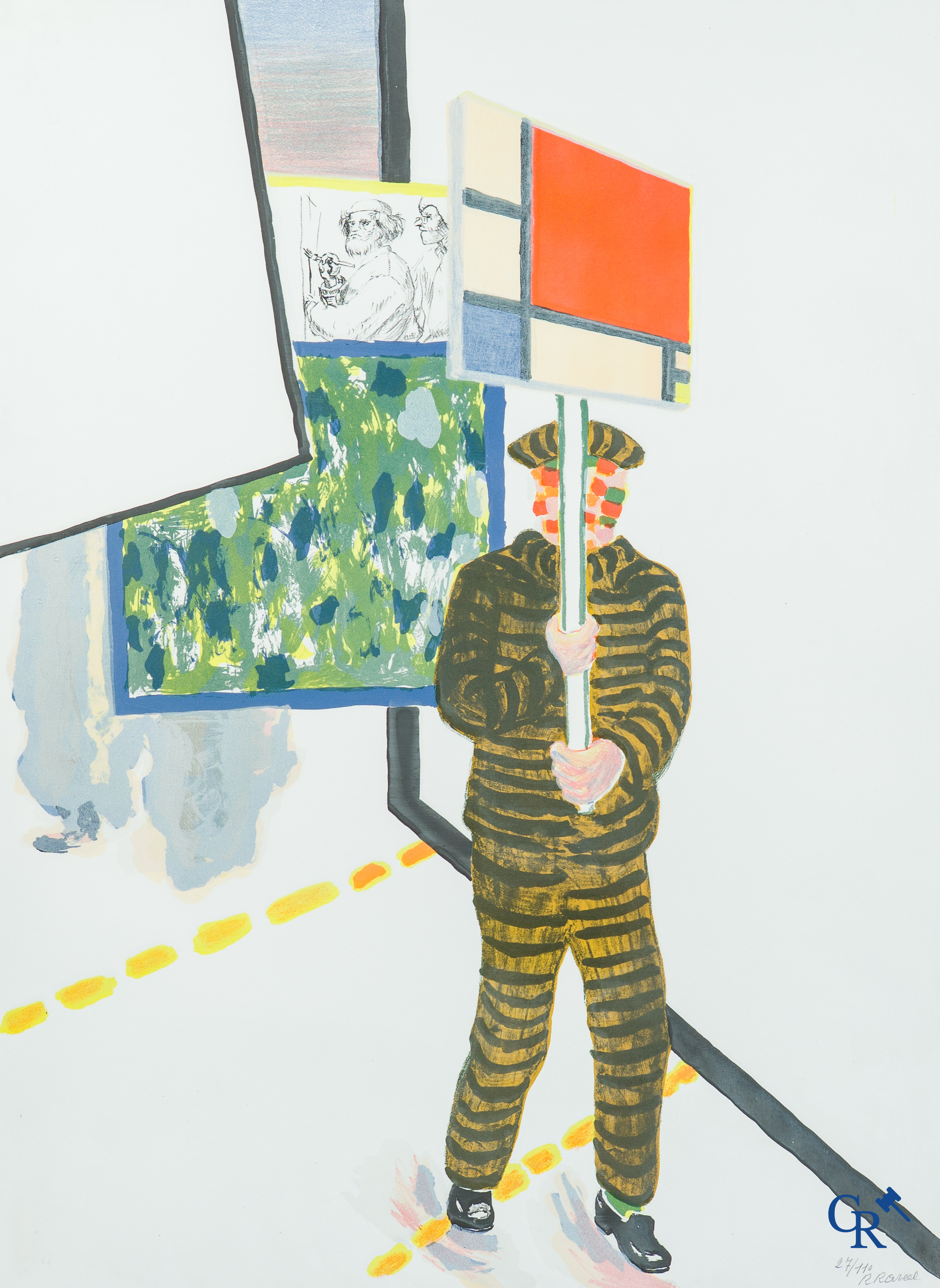 Roger Raveel. Colour lithography, The 1978 painting parade at Machelen aan-de-Leie. 1979, 27/110.
