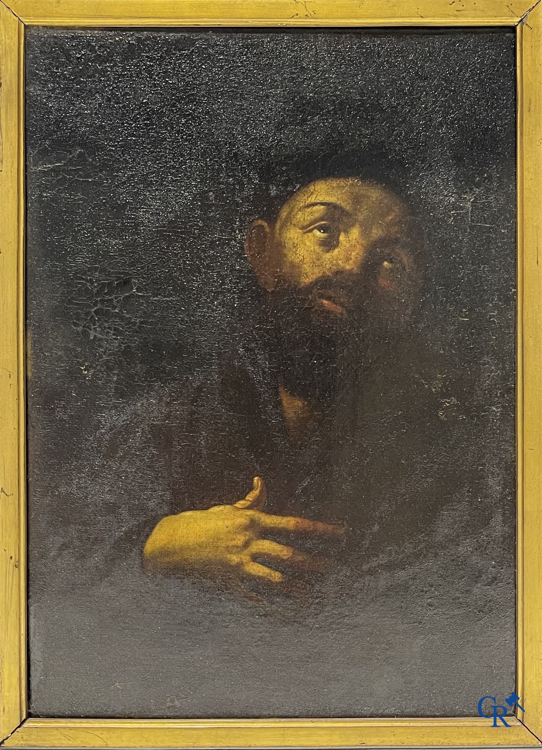 Religious Painting. Italian school, 17th century. Francis of Assisi. Oil on canvas. Old relining.