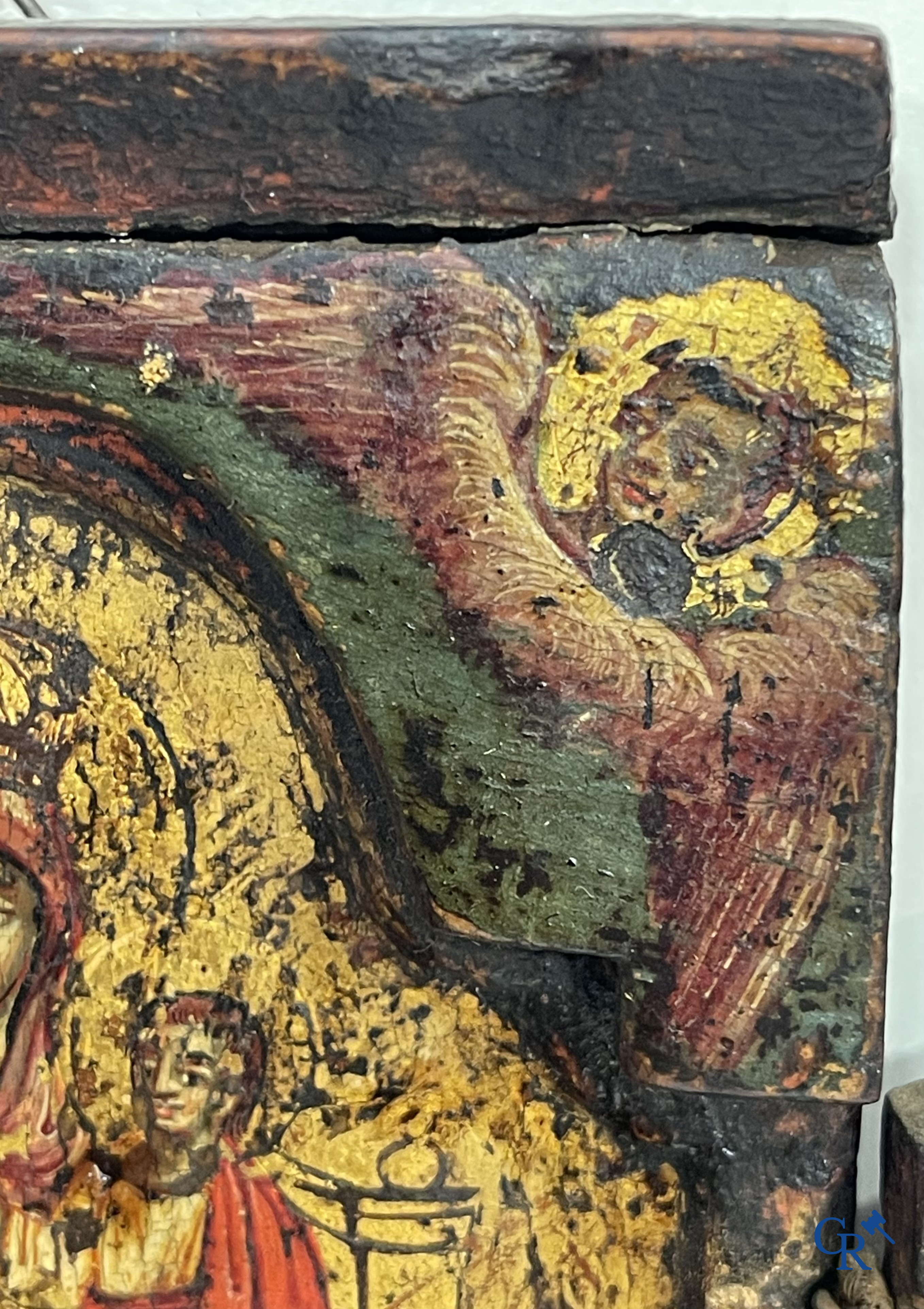 Greek Orthodox triptych icon, the Holy Mother of God with the Christ Child. Tempera on panel. 17th-18th century.