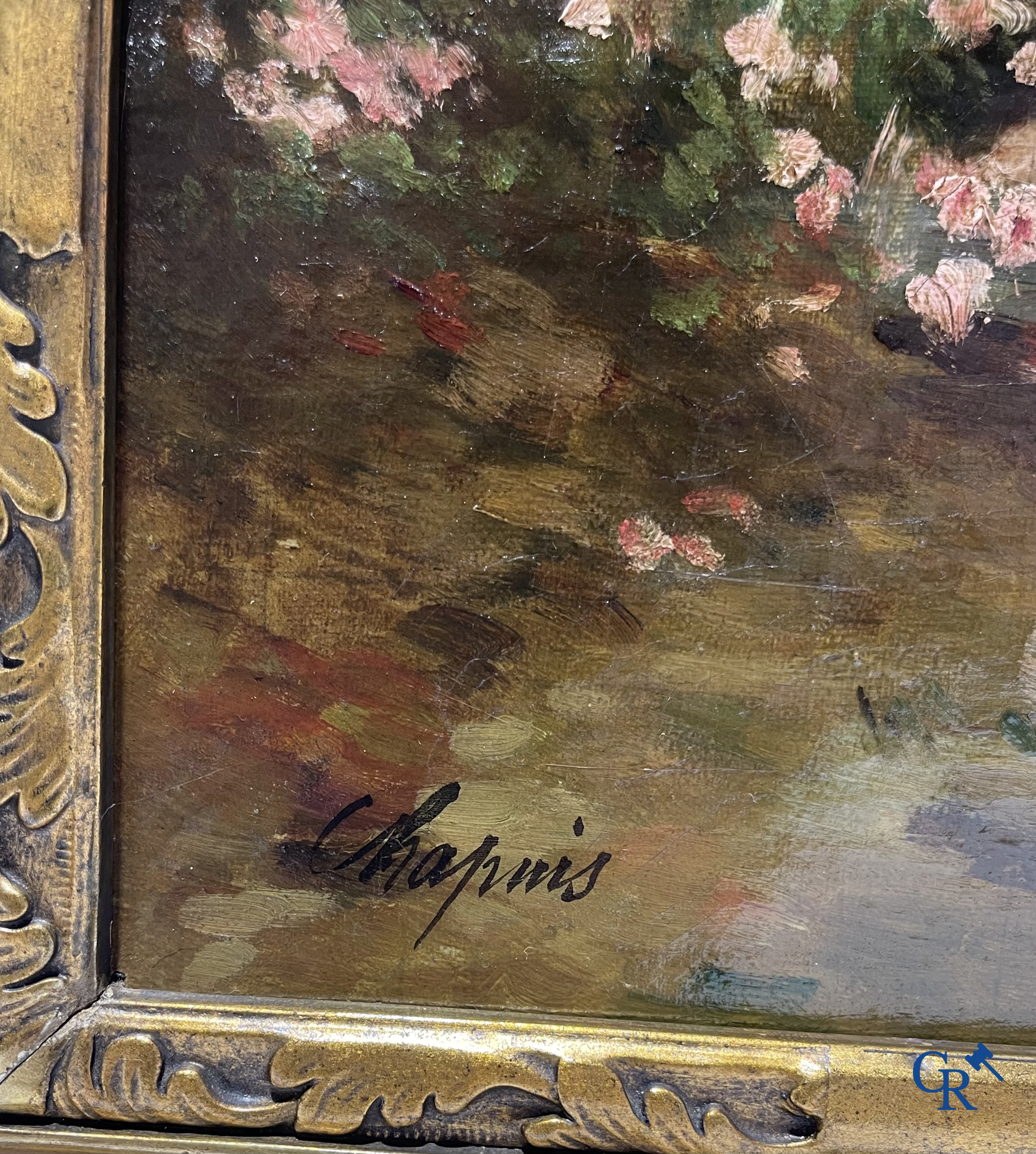 Romantic painting, oil on canvas. Venus with angel. Signed lower left Chapuis. 19th century.