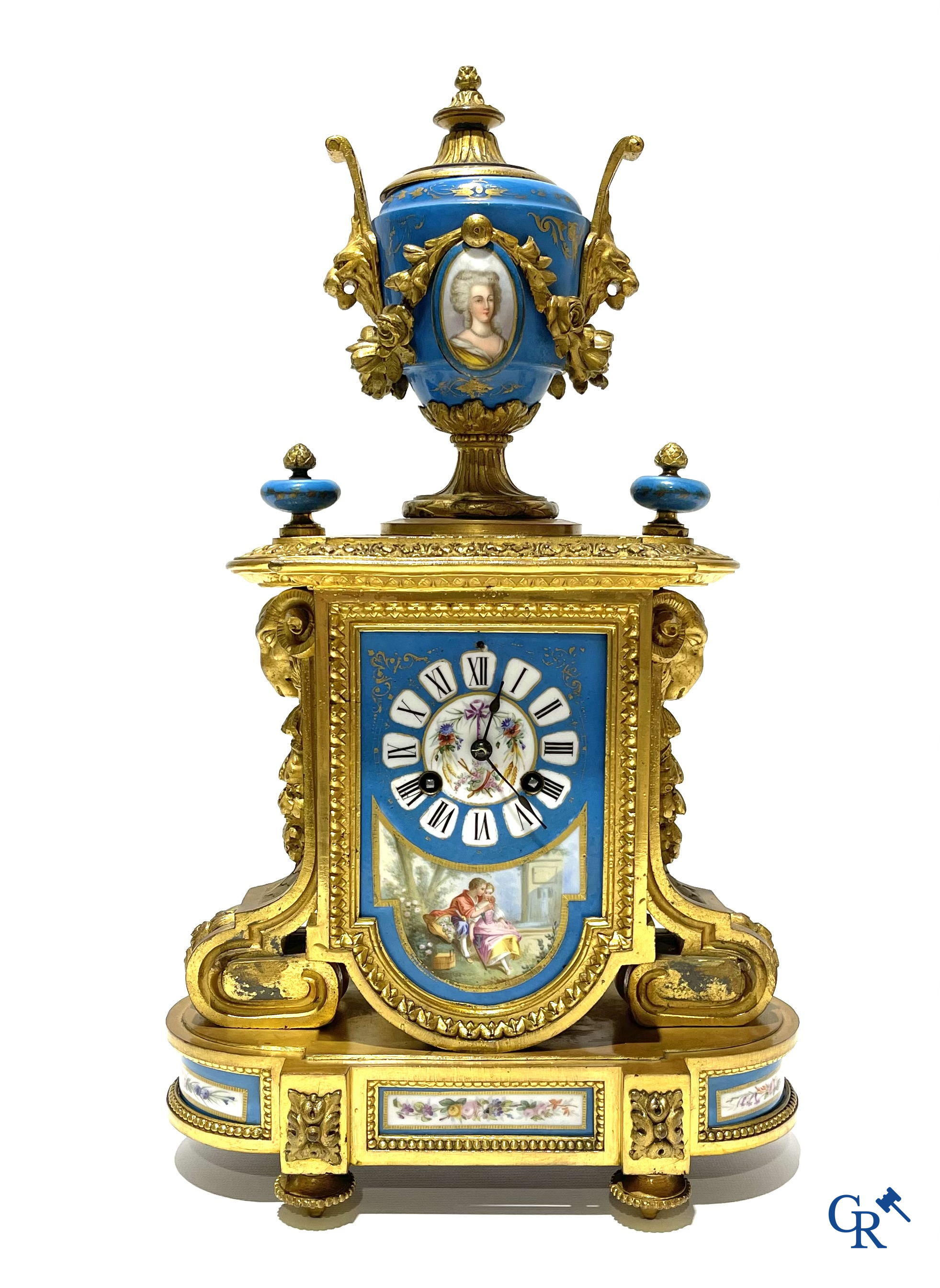 A 3-piece chimney clockset with Sèvres porcelain. LXVI style, circa 1920.