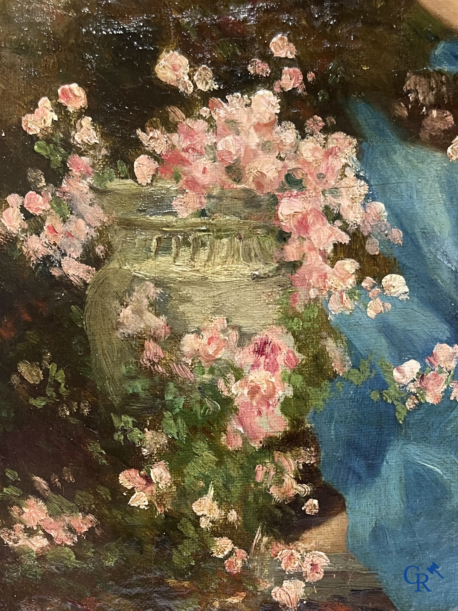 Romantic painting, oil on canvas. Venus with angel. Signed lower left Chapuis. 19th century.