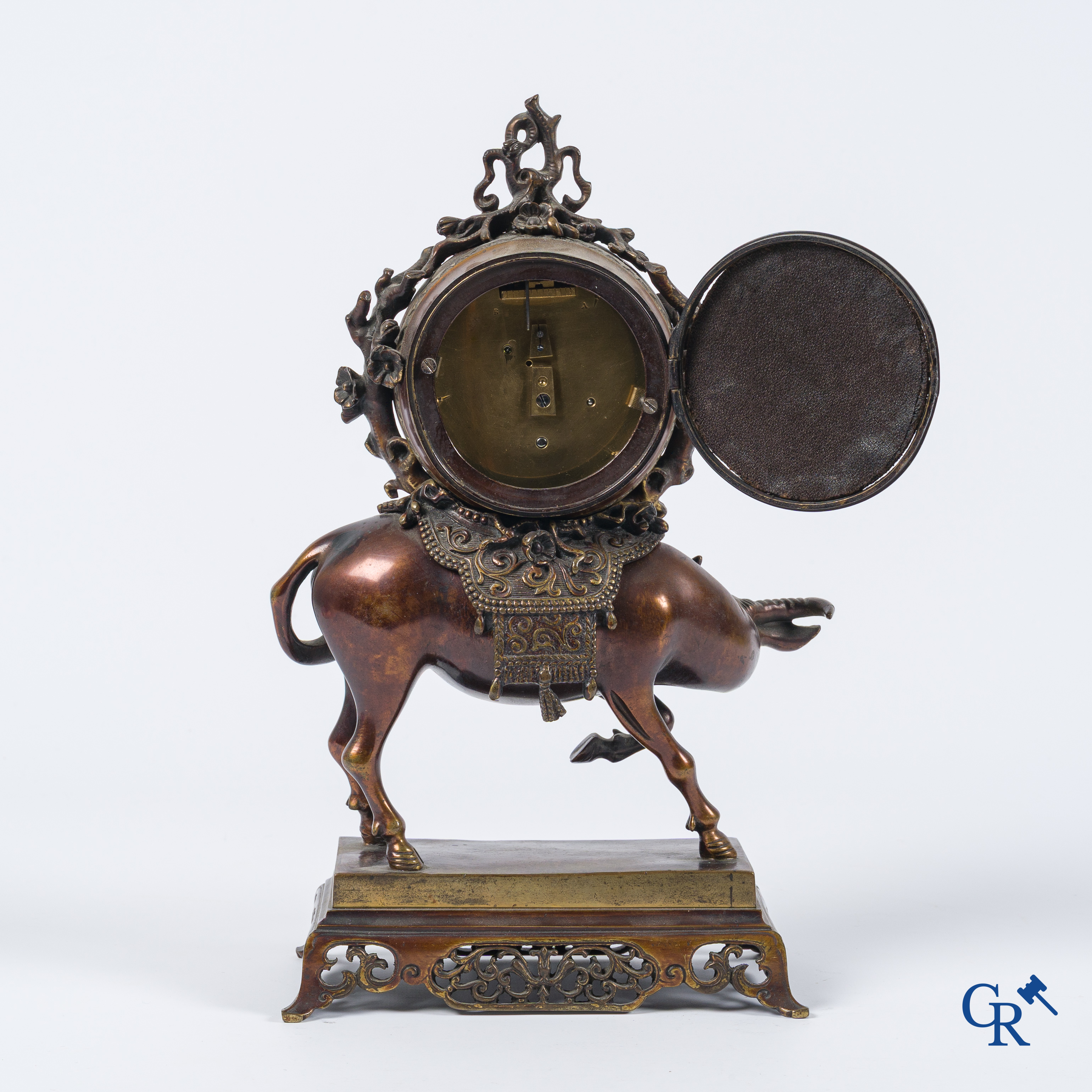 Escalier de Cristal à Paris. A French clock with water buffalo in Japonizing style. circa 1880.