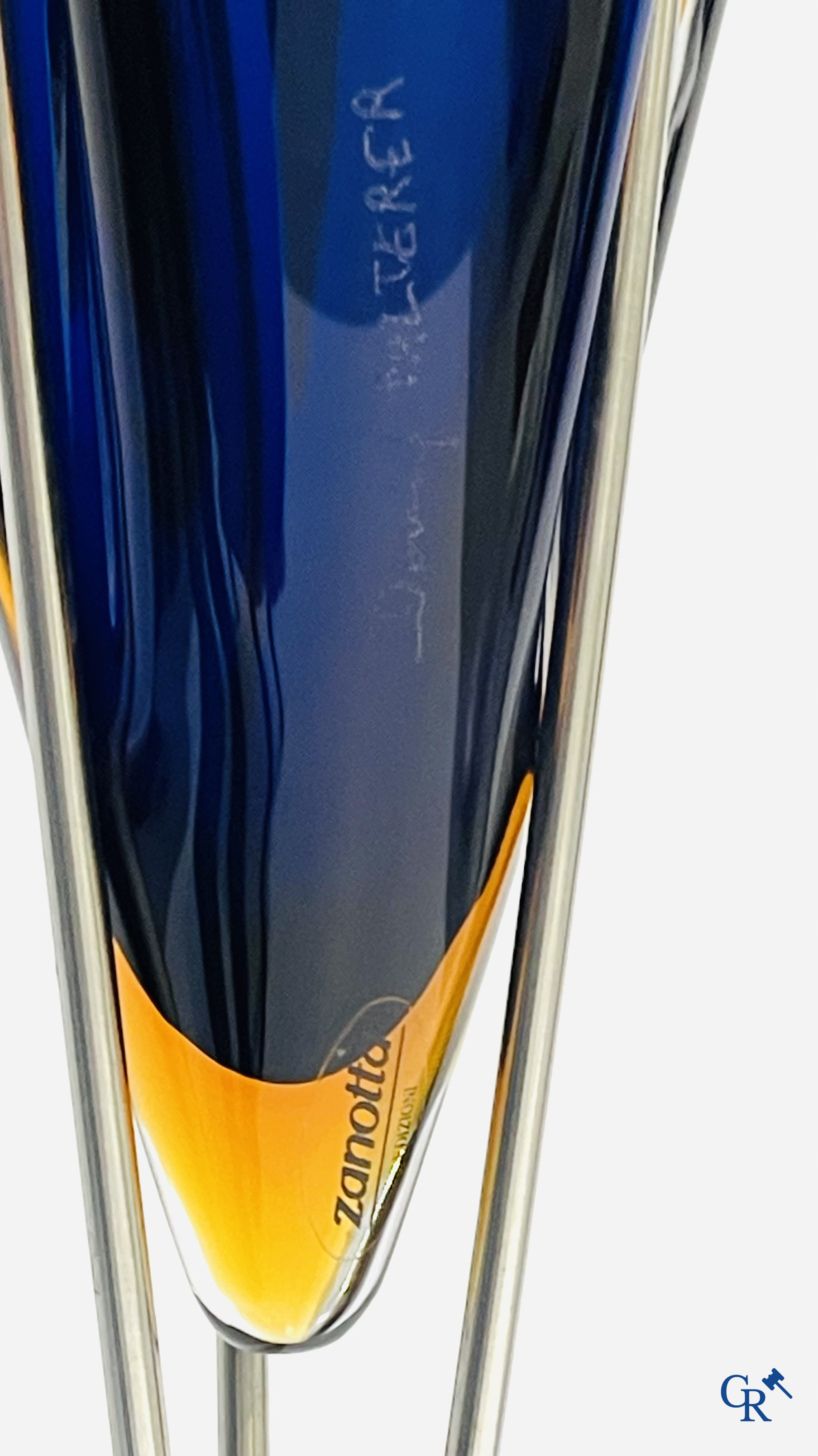 David Palterer (1949) Zanotta Editione. "Zande" vase in Murano glass and metal. Signed.