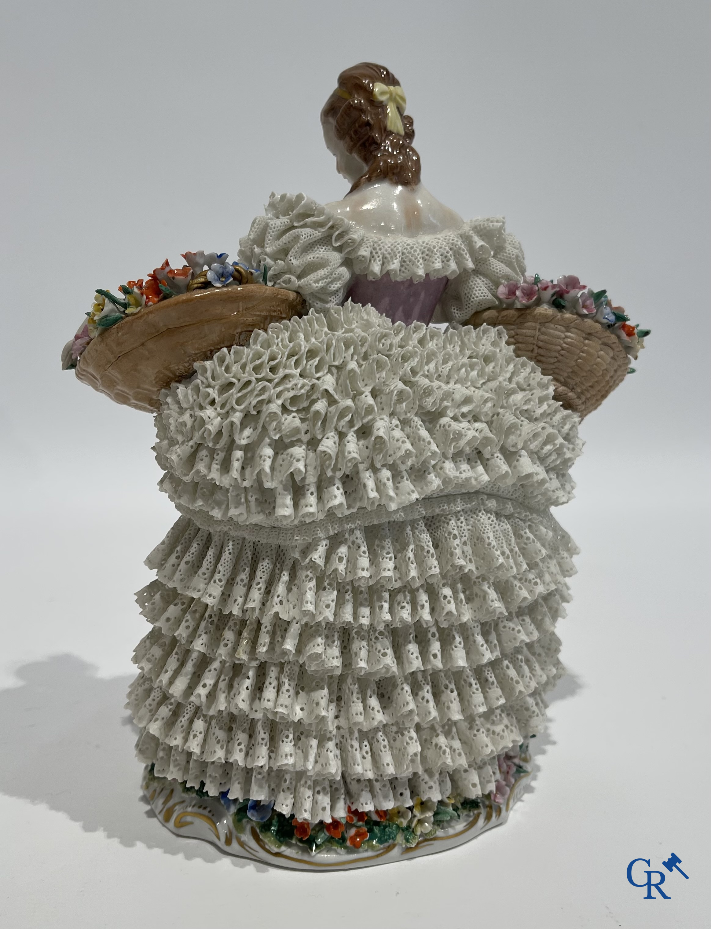 German porcelain. 3 groups in lace porcelain. Marked Volkstedt Rudolstadt and Sitzendorf.