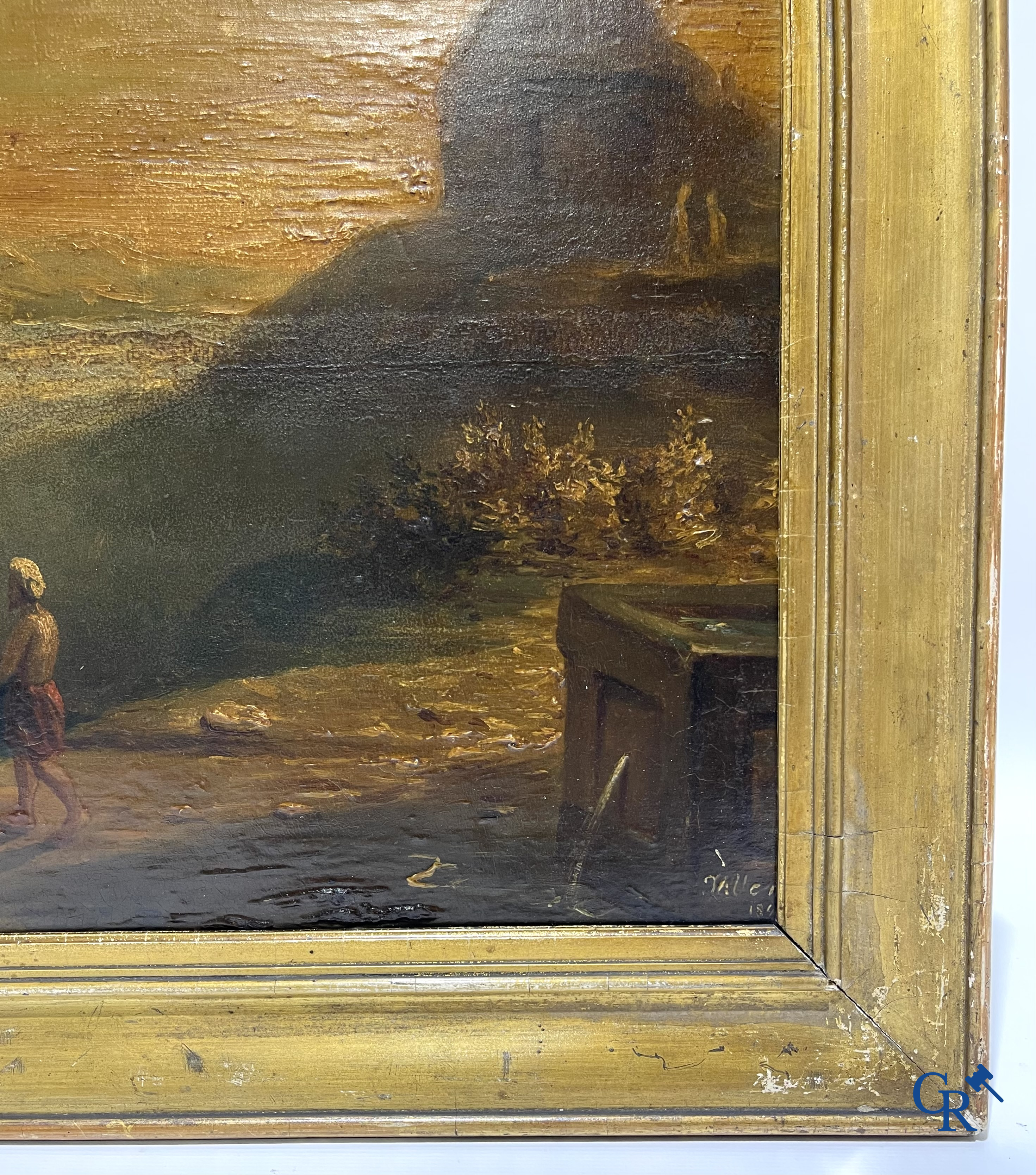 Schilderij, Oriëntaalse voorstelling. Olie op paneel. Onleesbaar gesigneerd en gedateerd 1846.