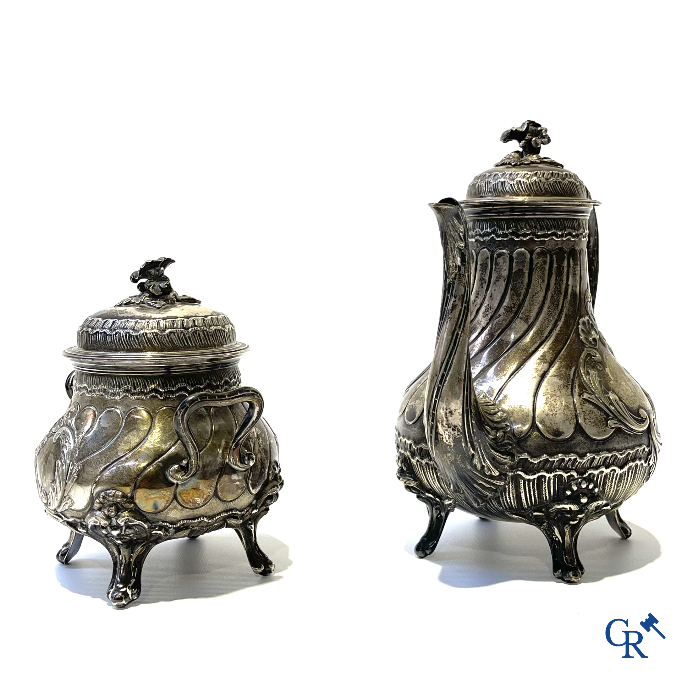 Silver. Veyrat à Paris. Coffee pot and sugar bowl in silver, 1st grade.