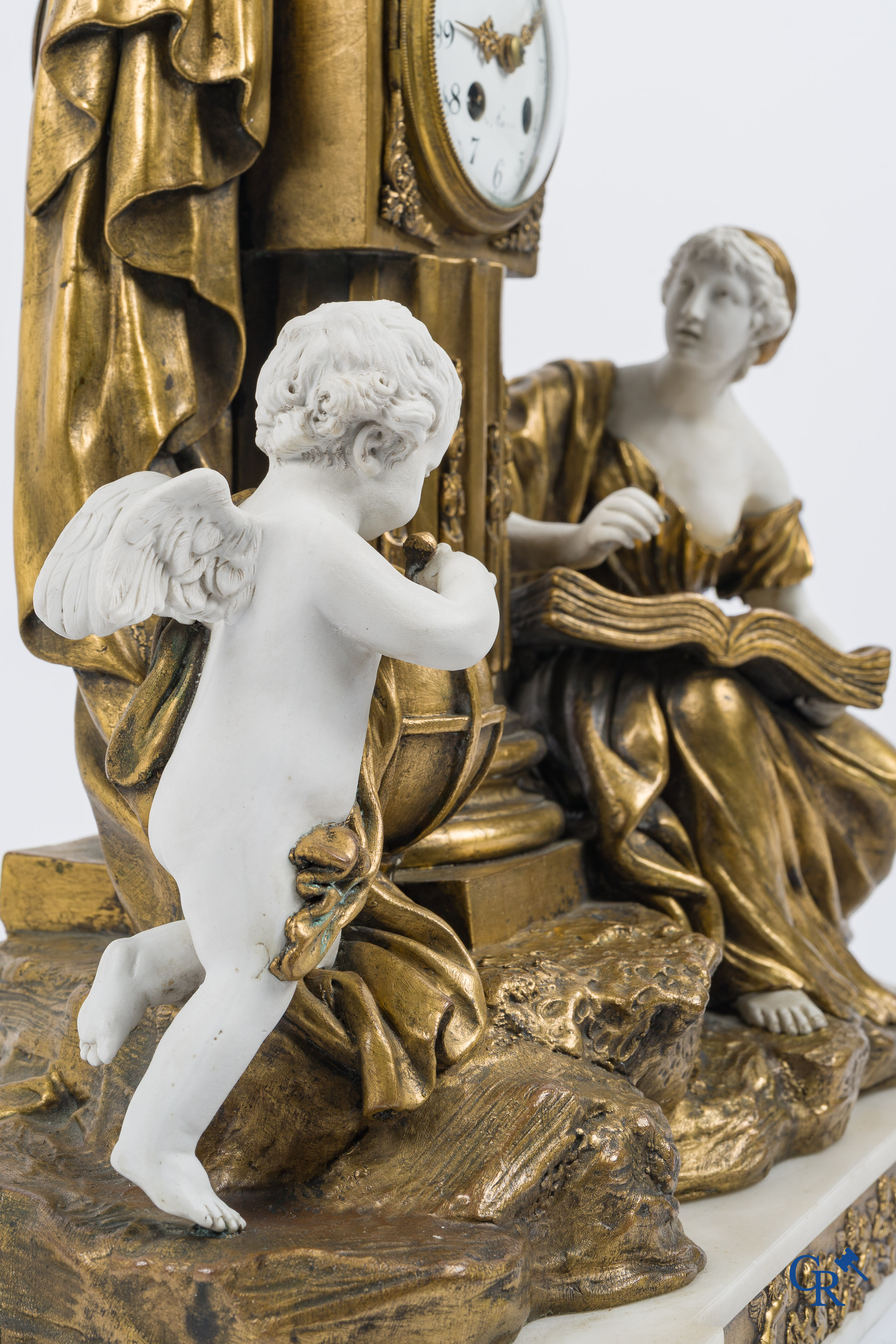 A fireplace clock in bronze, white marble and Sèvres biscuit. French work circa 1880.