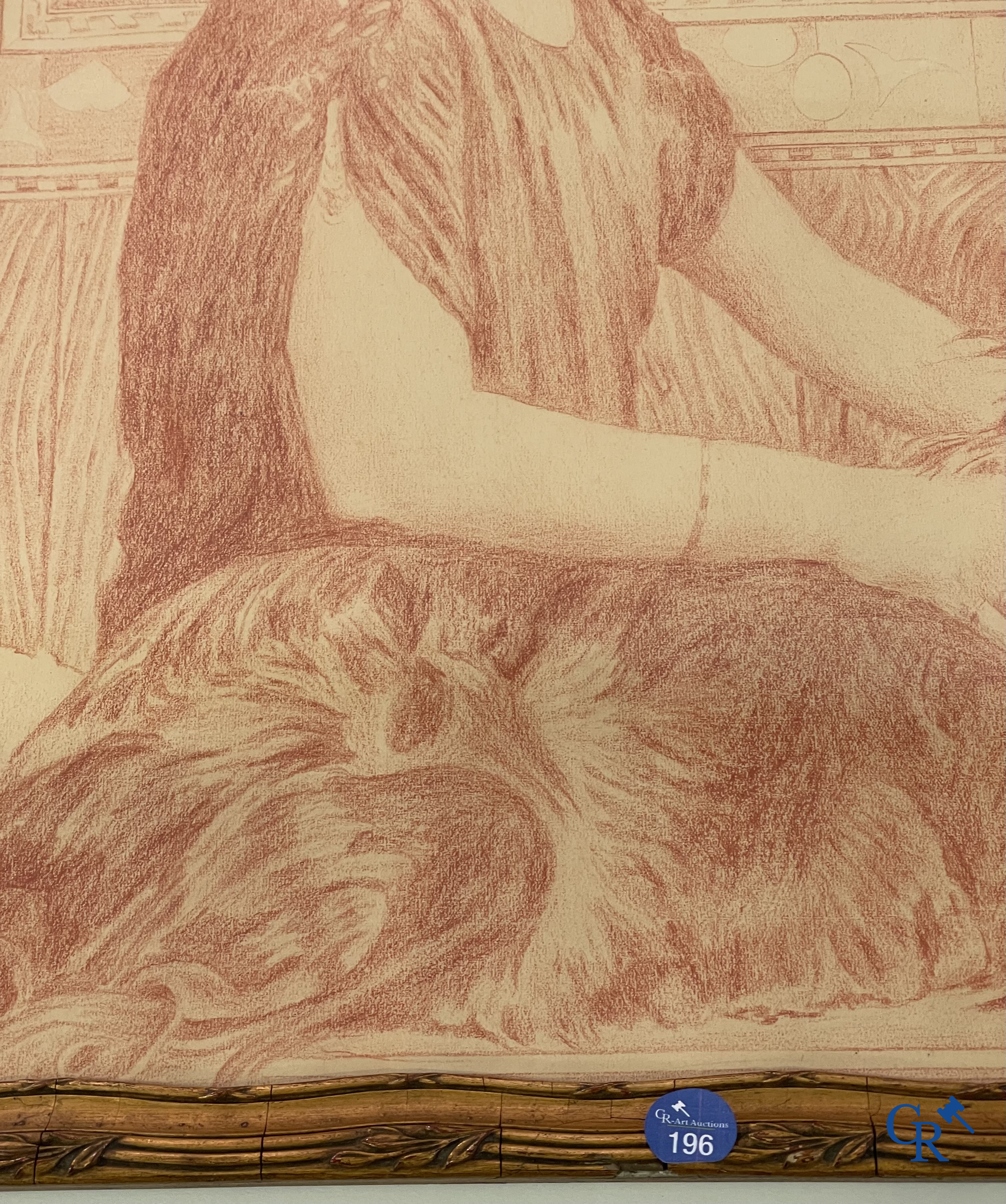 Théo Van Rysselberghe (1862-1926) Portrait of a lady with dogs. Red chalk on paper. Dated 1915.