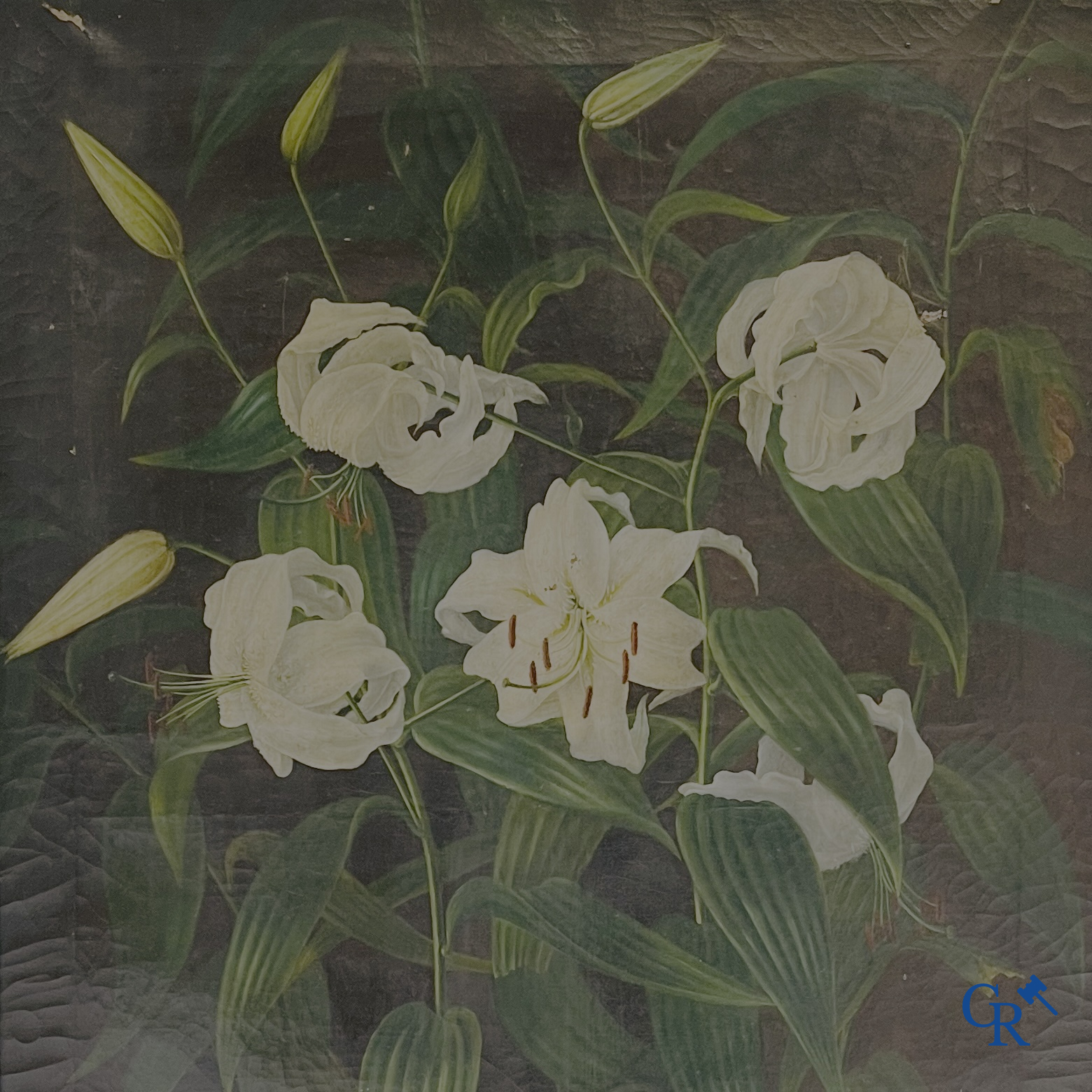 D. De Graet, 1844. Witte lelies. Schilderij, olie op doek. Gesigneerd en gedateerd rechtsonder.