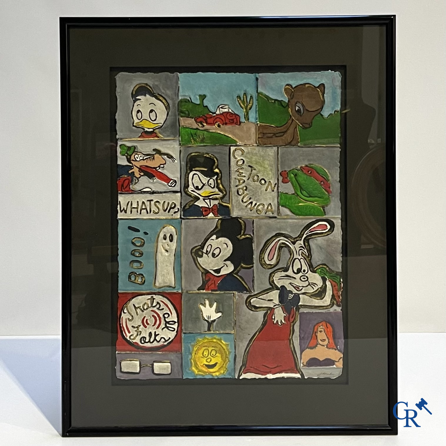 Mixed Media, "Cowabunga Toon" Onleesbaar gesigneerd.