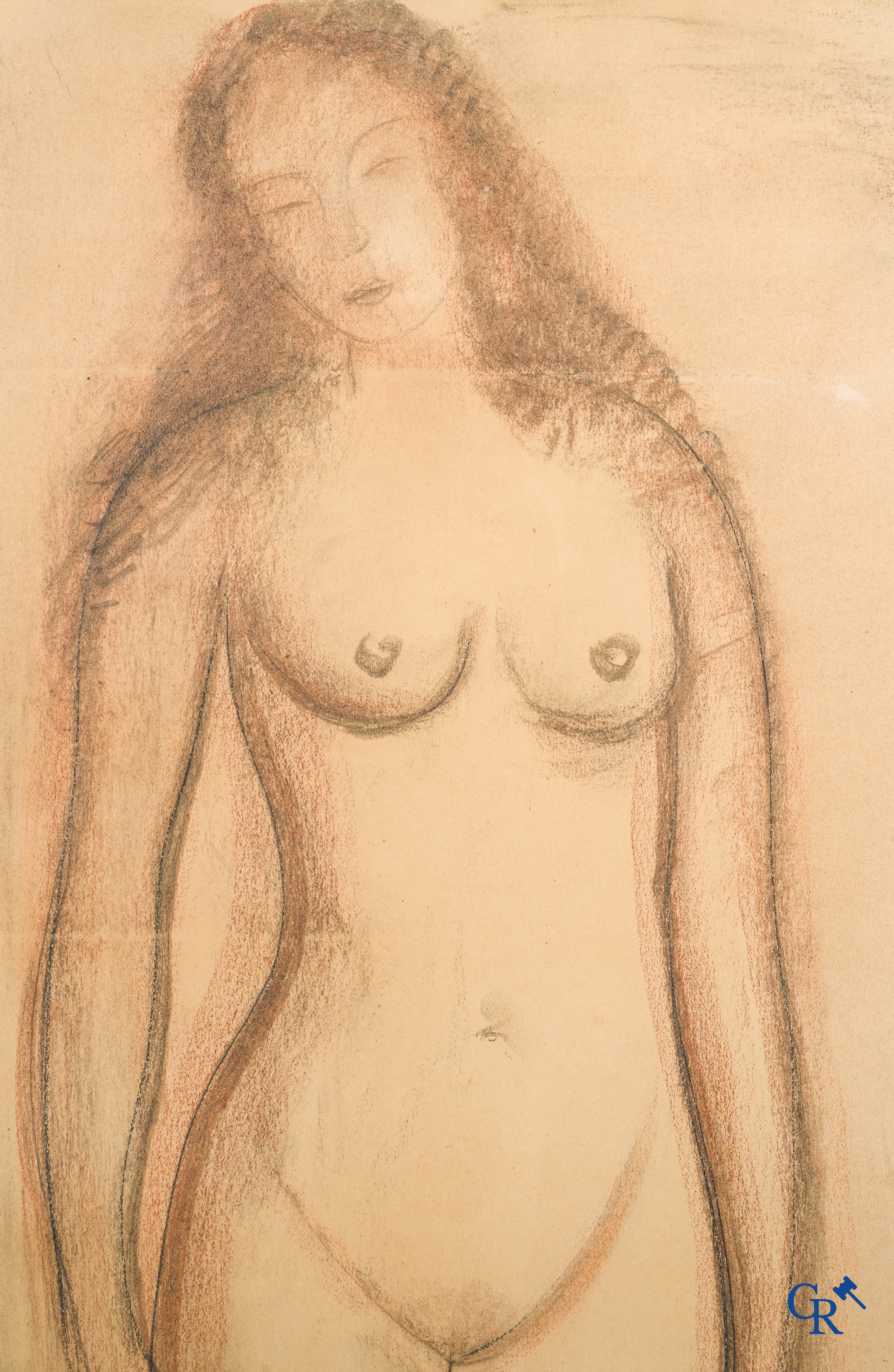 Constant Permeke (1886-1952) Standing naked. Charcoal on paper. Signed lower right.