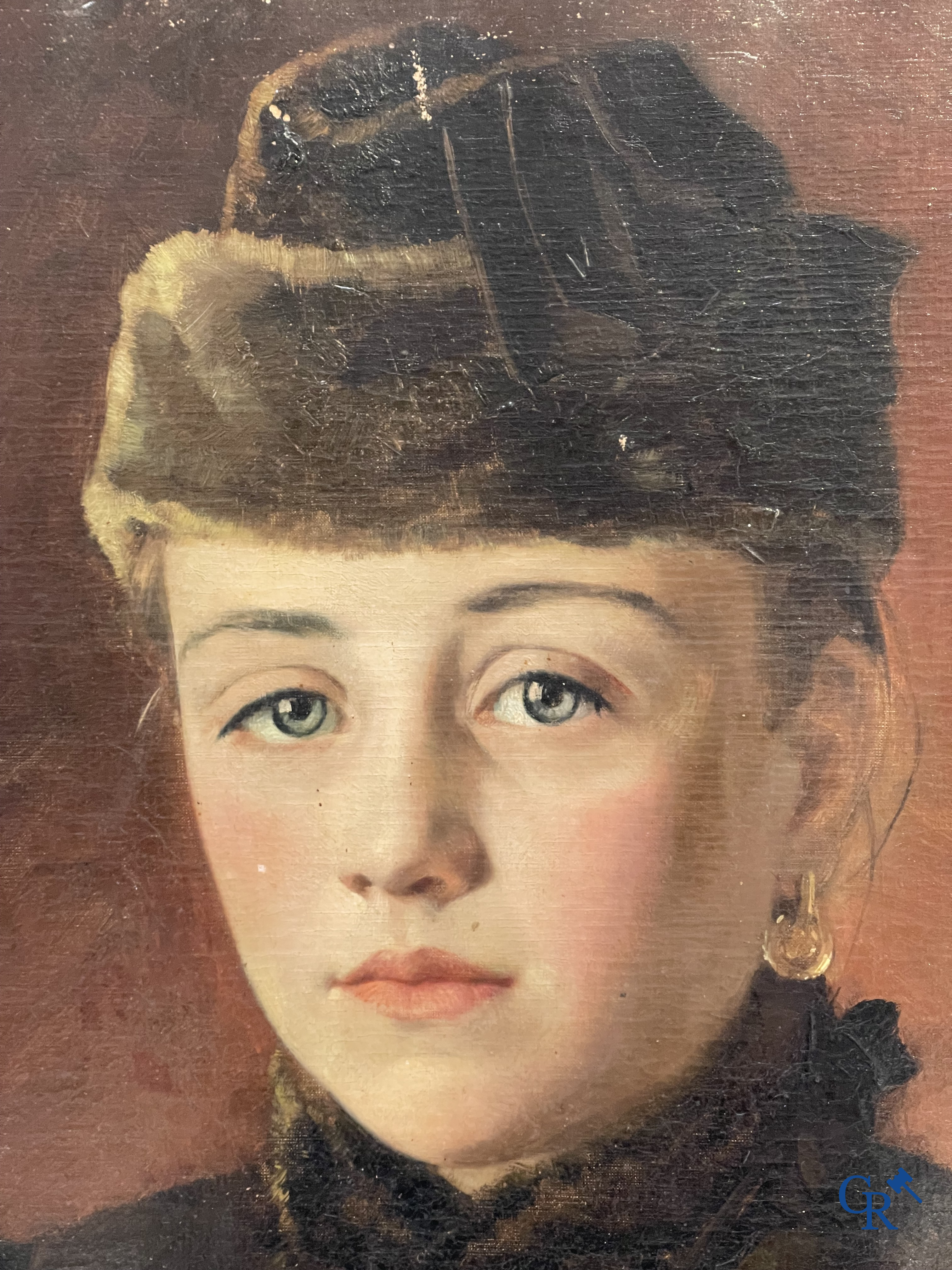 Charles Joseph Van Landuyt (1854-1934) Portrait of a young lady with fur coat, 1888. Oil on canvas.