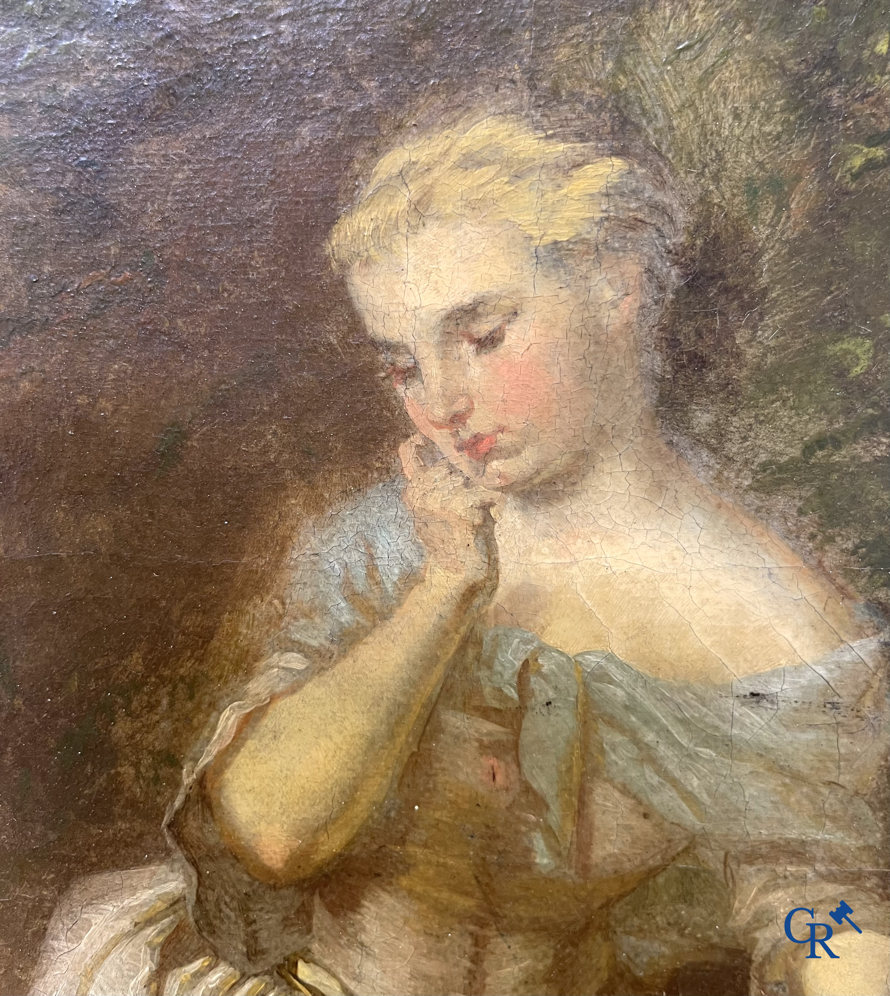 Lainez, Romantic painting in gilded frame. Oil on canvas. 19th century. Signed lower right.