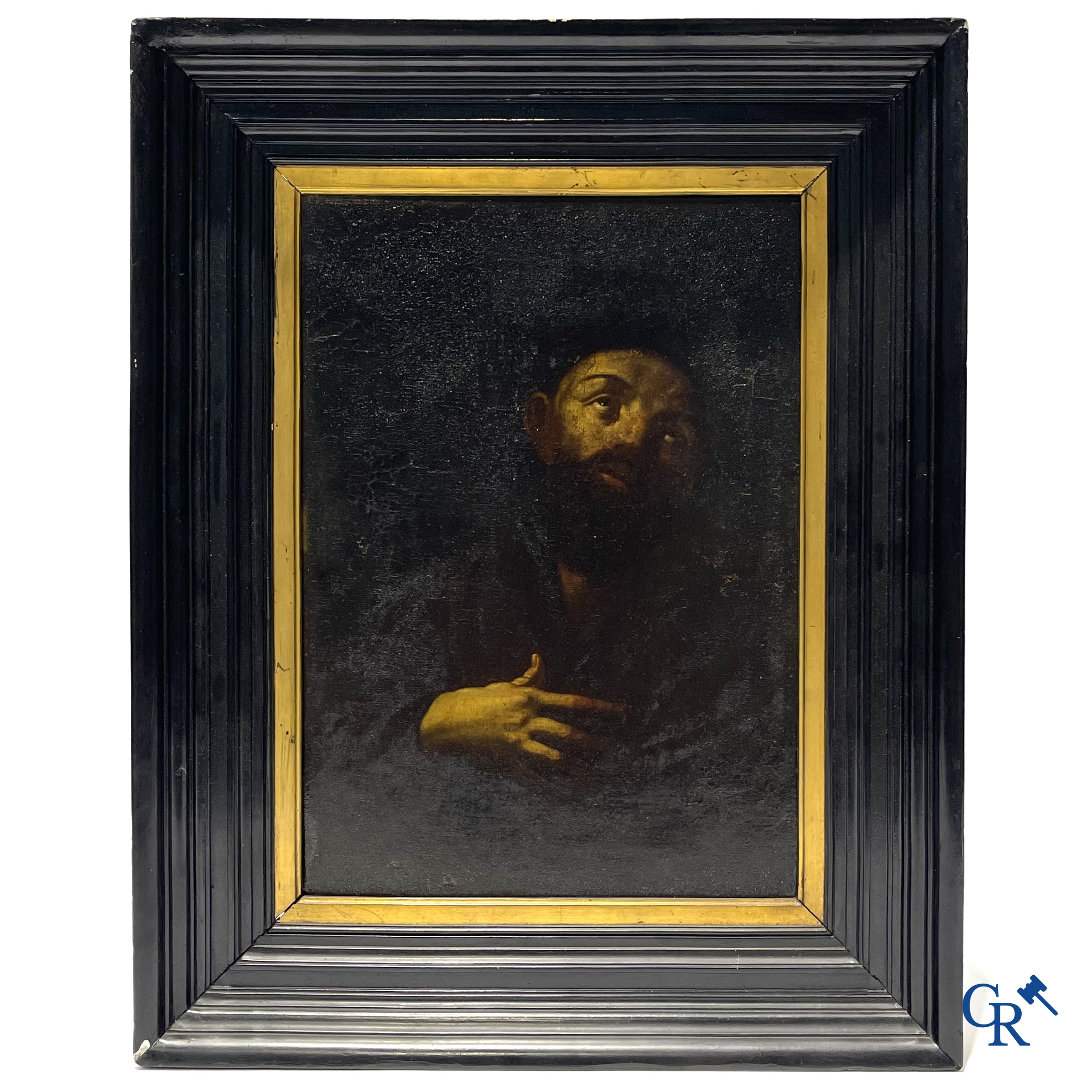 Religious Painting. Italian school, 17th century. Francis of Assisi. Oil on canvas. Old relining.