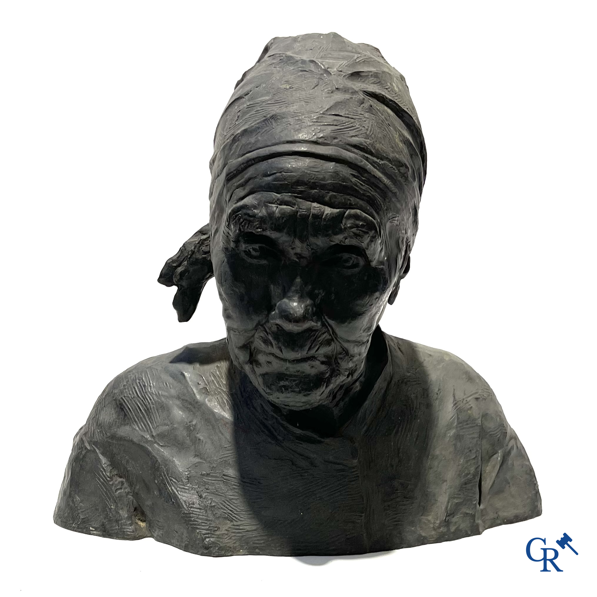Bronze bust of an elderly lady, circa 1900.