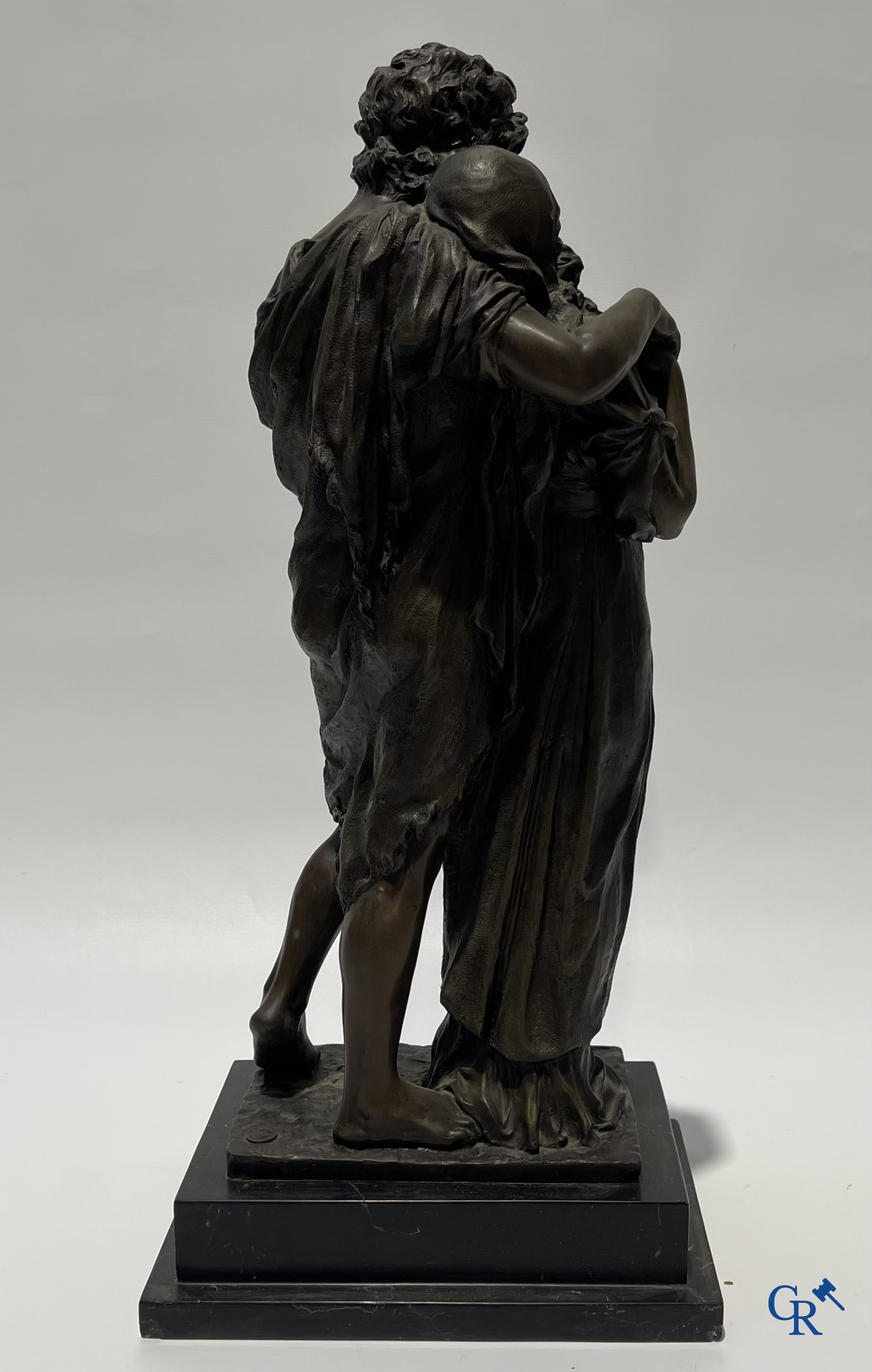 Large bronze statue on marble pedestal. Romantic couple. Bronze guaranteed. JB Paris. Posthumously.