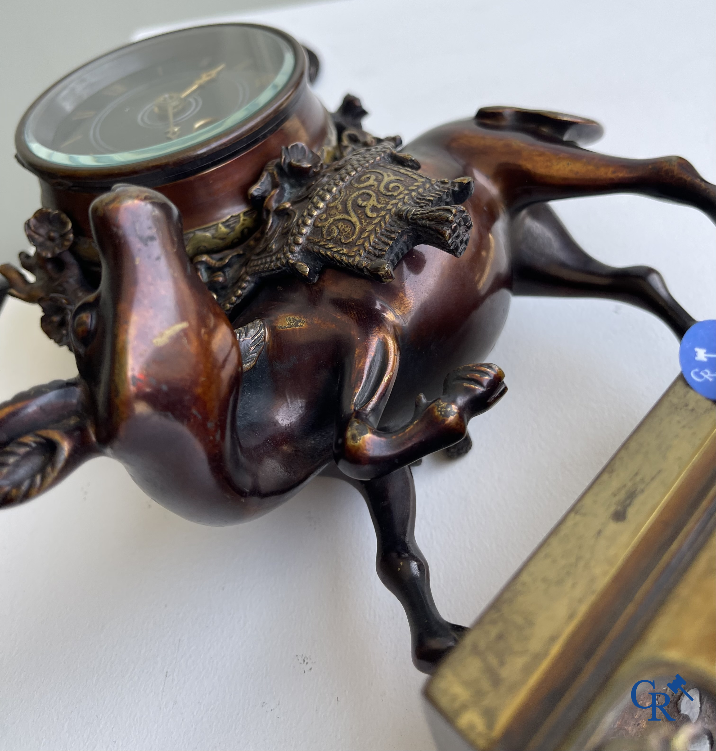 Escalier de Cristal à Paris. A French clock with water buffalo in Japonizing style. circa 1880.