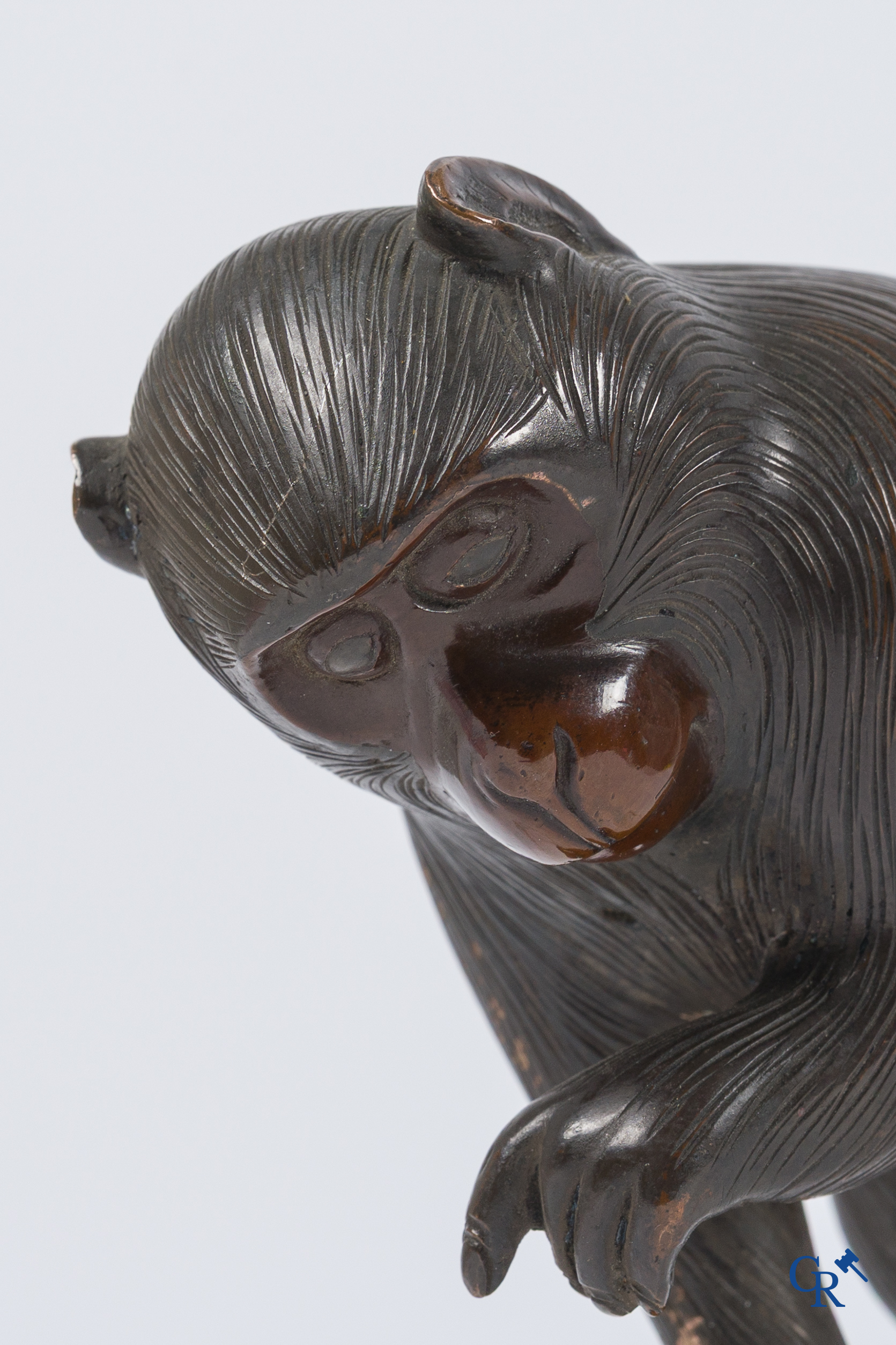 Aziatica. Japan. Een bronzen aapje. Meiji-periode.