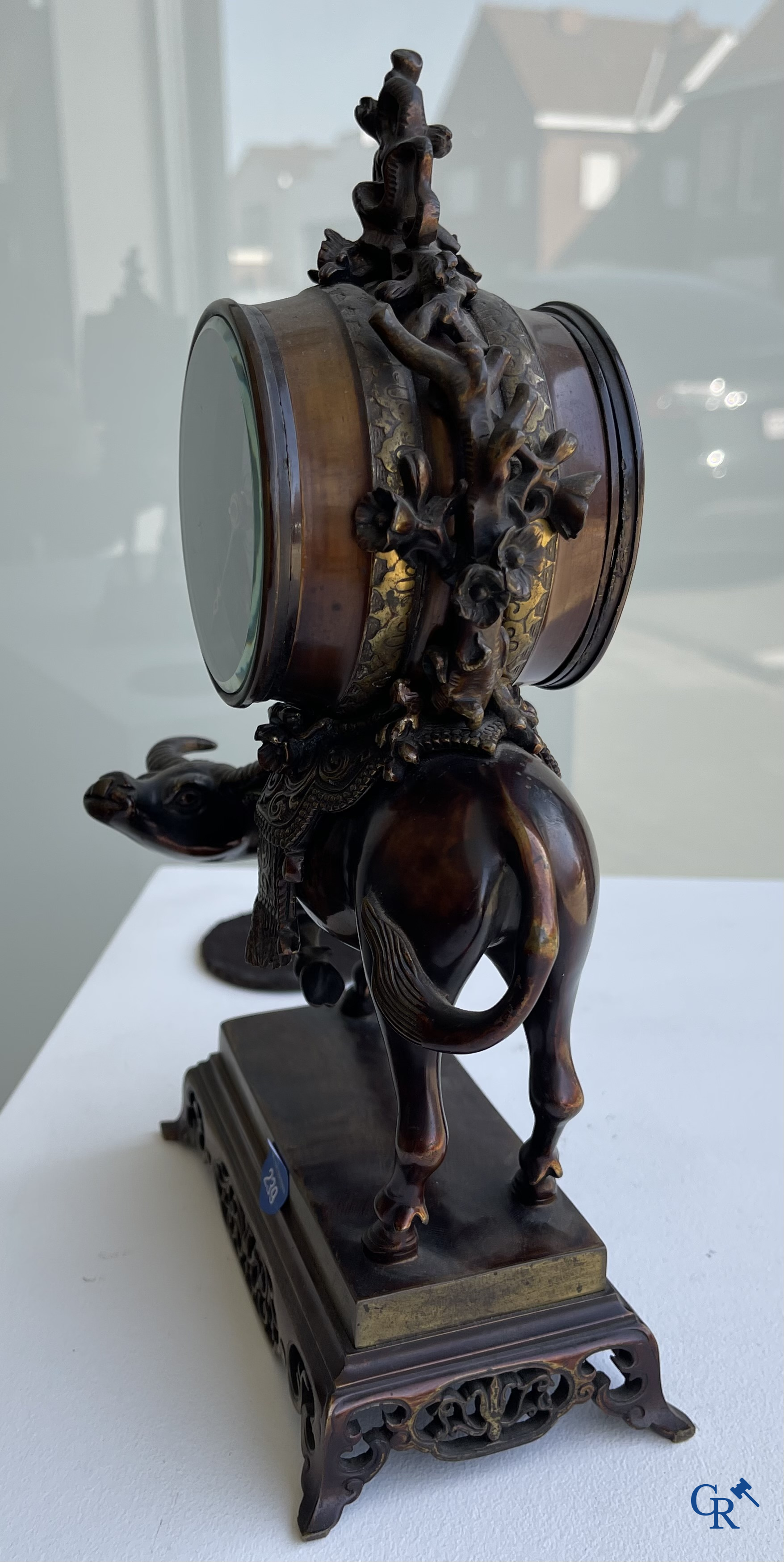 Escalier de Cristal à Paris. A French clock with water buffalo in Japonizing style. circa 1880.